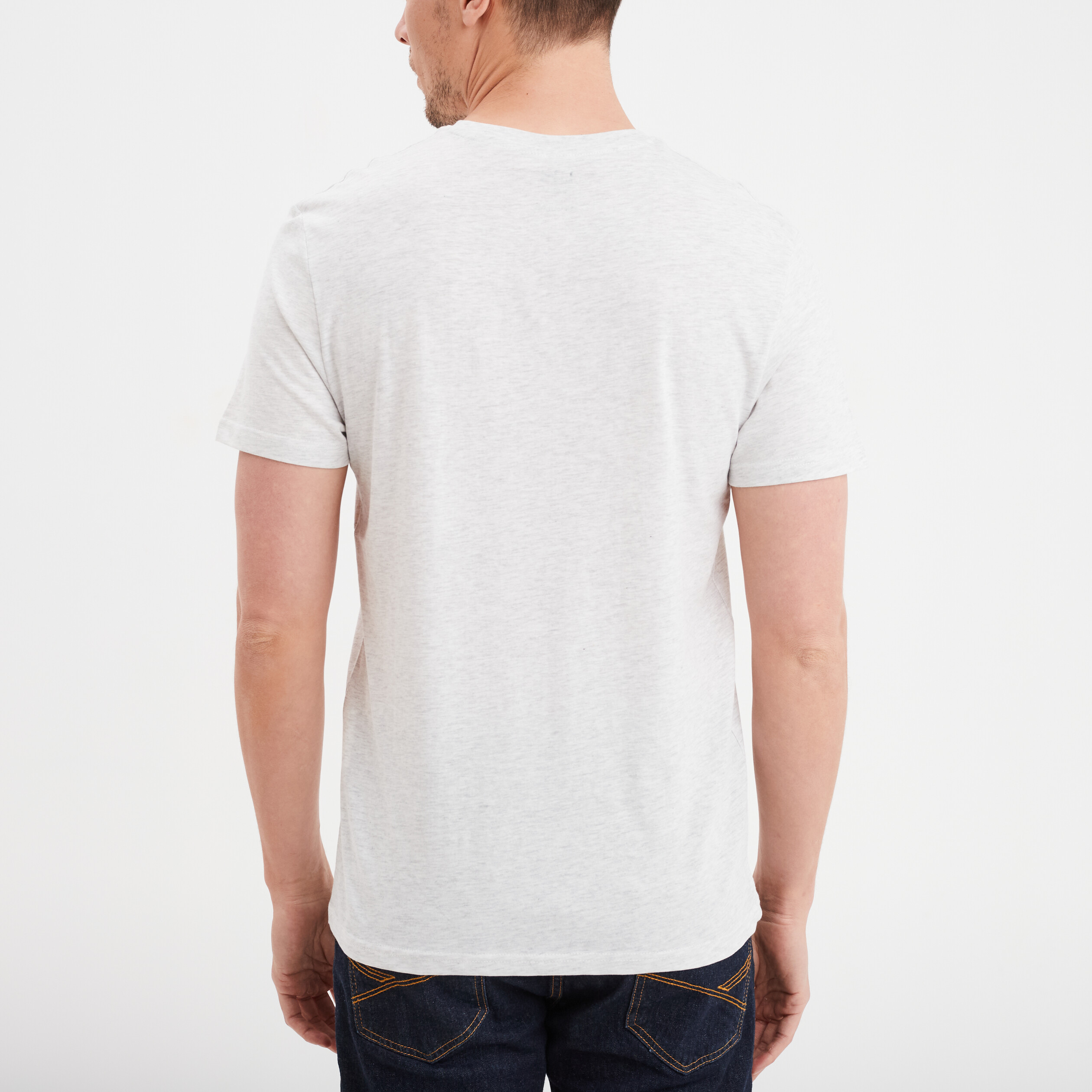 T-shirt droit col V ecru homme