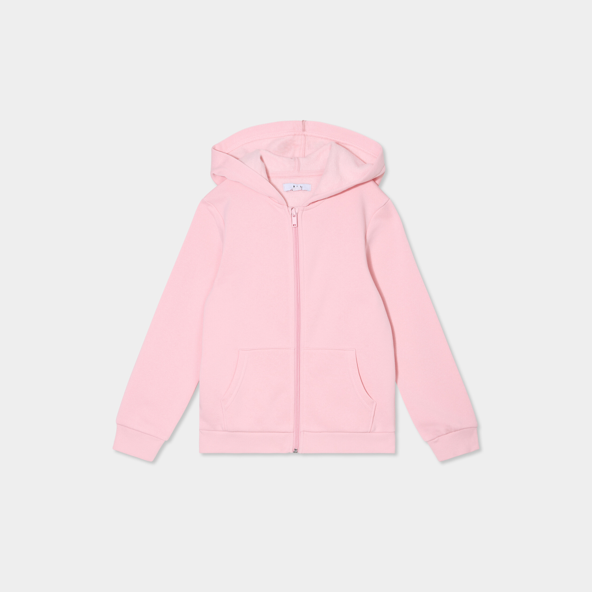 Sweat zipp&eacute; &agrave; capuche droit molleton rose clair fille