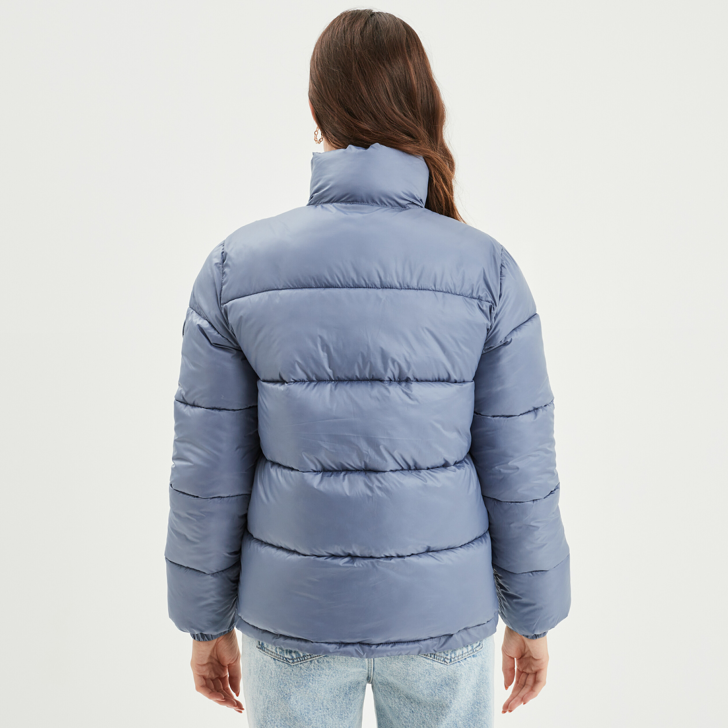 Doudoune col montant zippée bleu gris femme