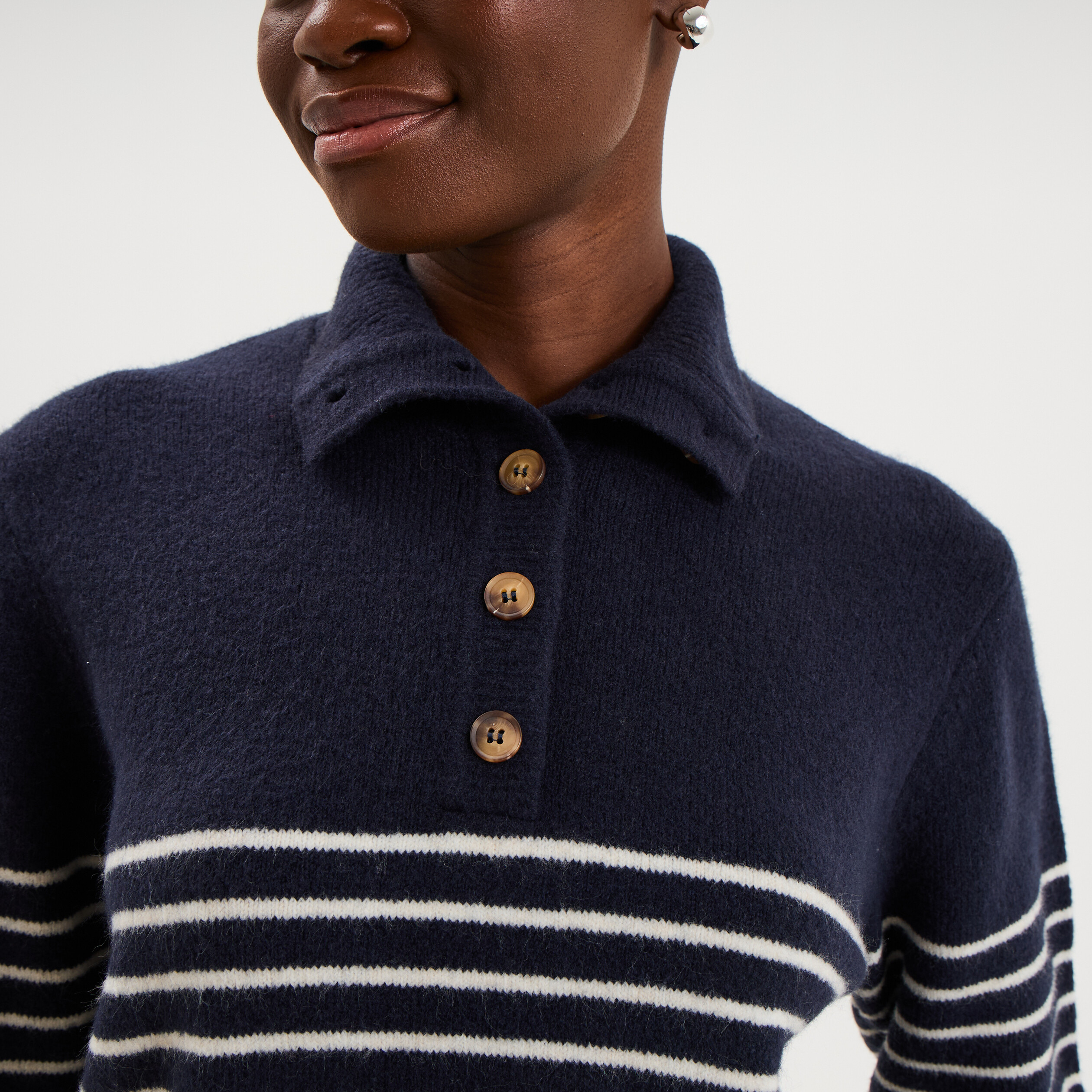 Pull col camionneur manches longues bleu marine femme