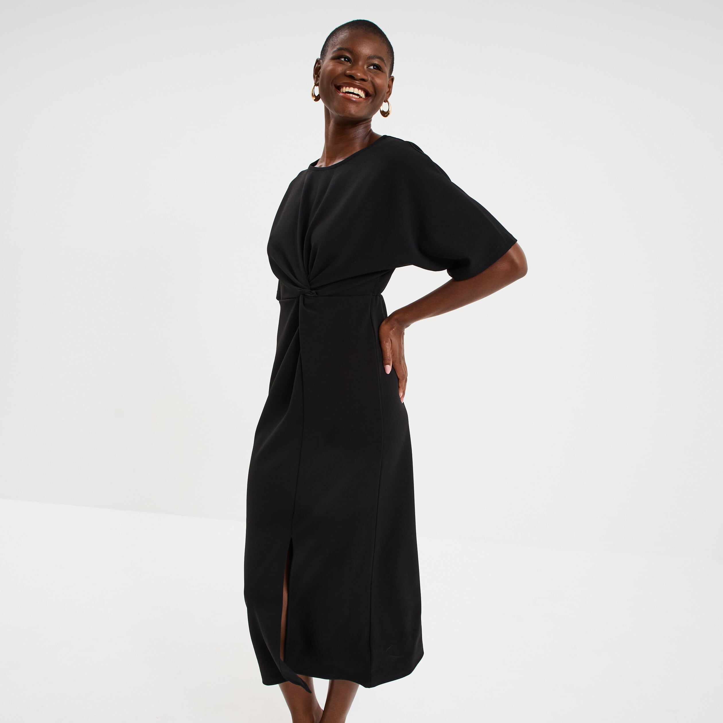 Robe longue effet nou&eacute; noir femme