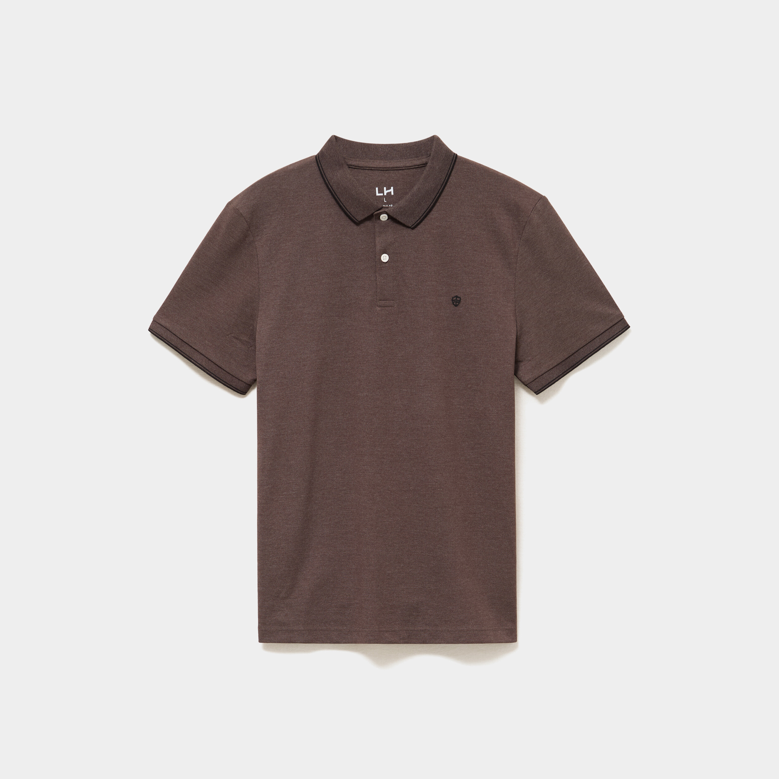Polo piqu&eacute; coton manches courtes marron chocolat homme