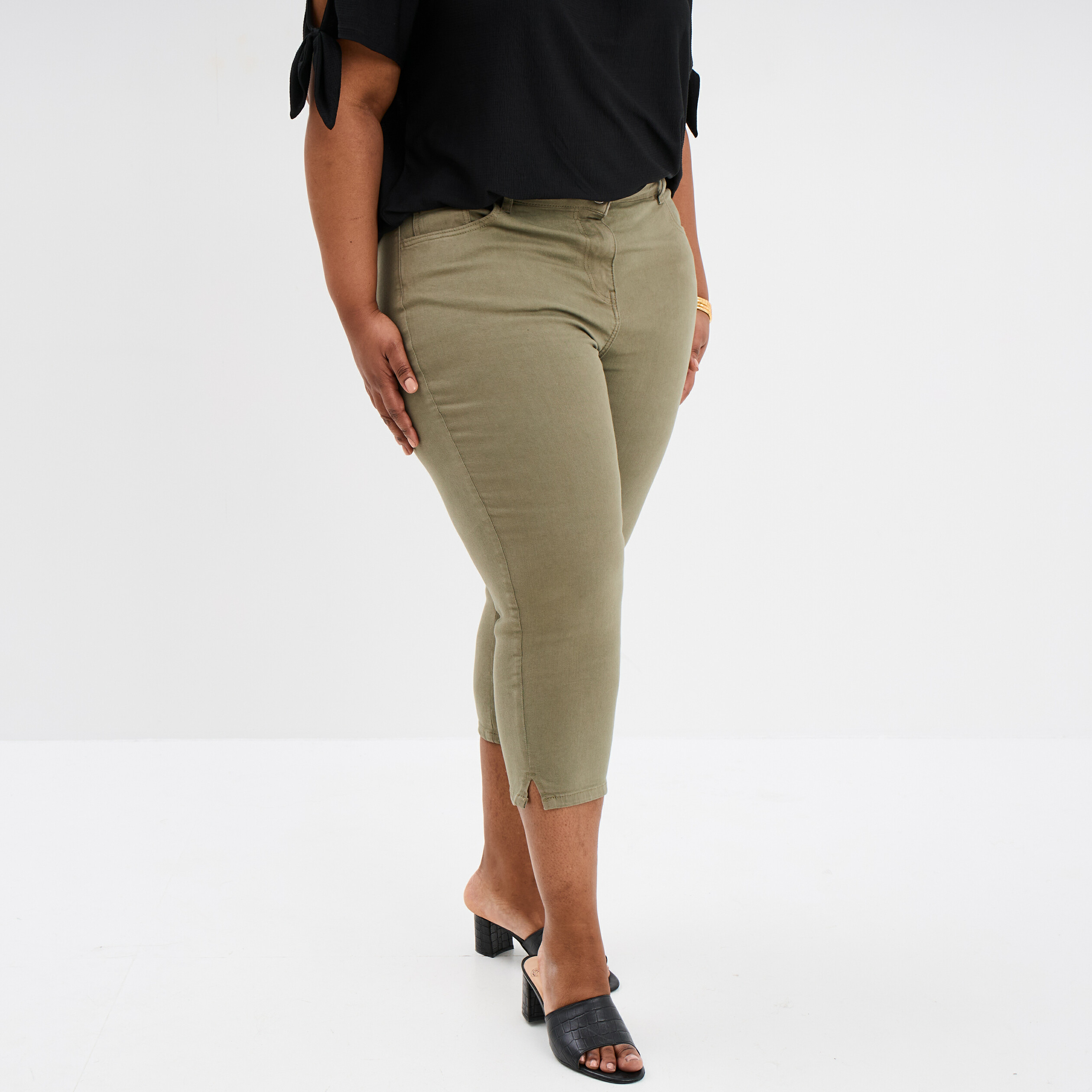 pantalon corsaire skinny taille haute vert kaki femmegt Pantalon corsaire skinny taille haute vert kaki femme grande taille