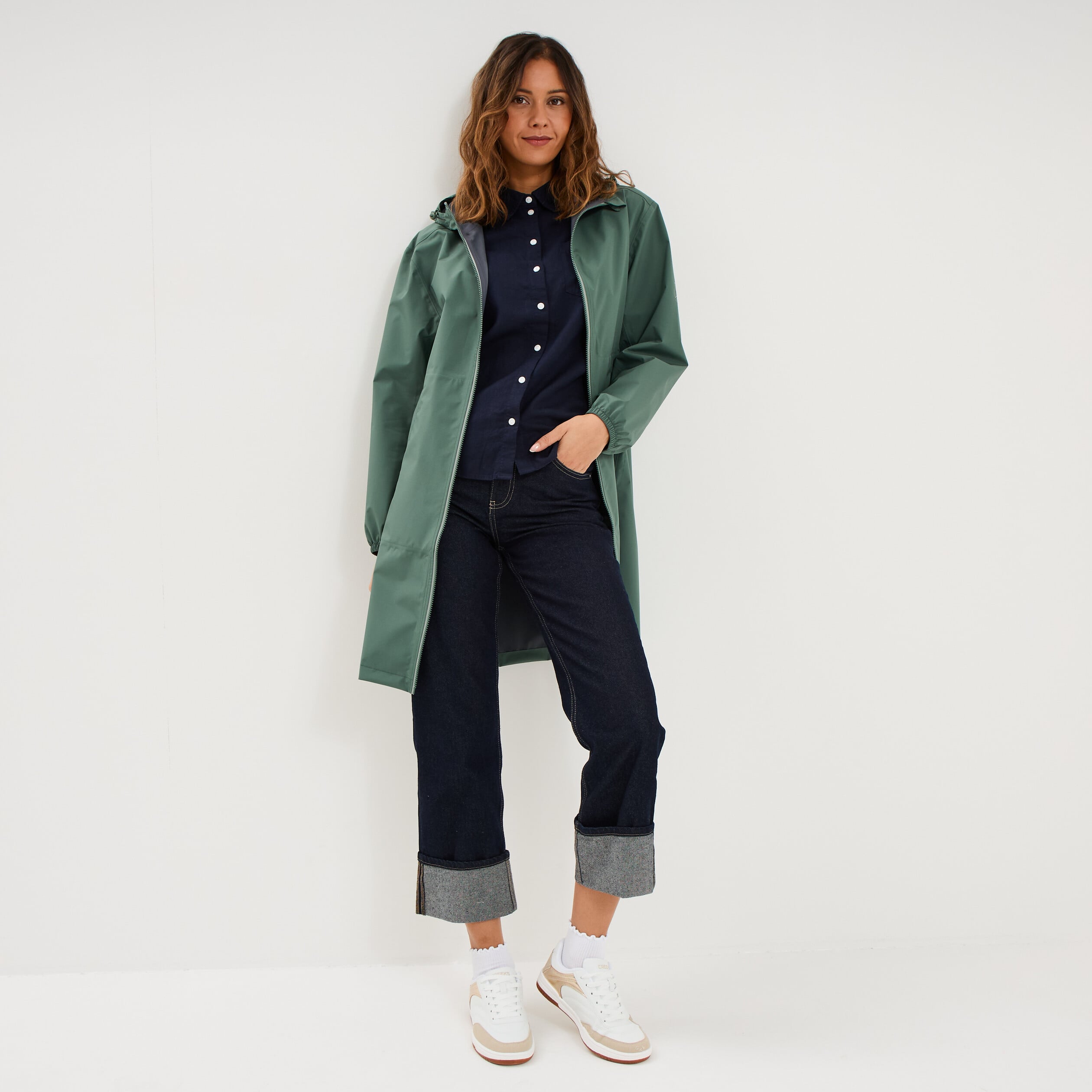 Parka longue imp&eacute;rm&eacute;able coupe-vent vert kaki femme