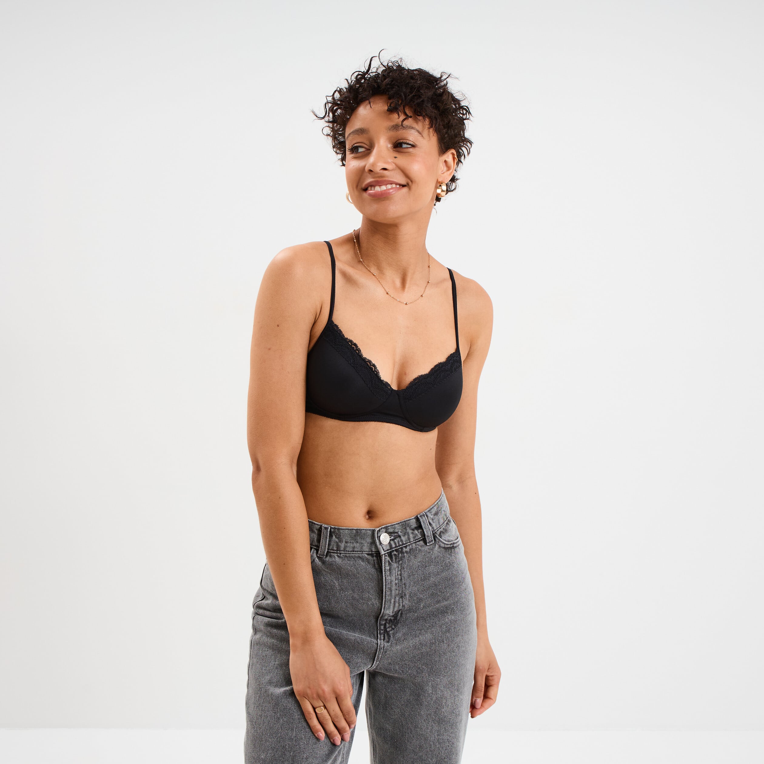 Soutien-gorge triangle micro dentelle noir femme