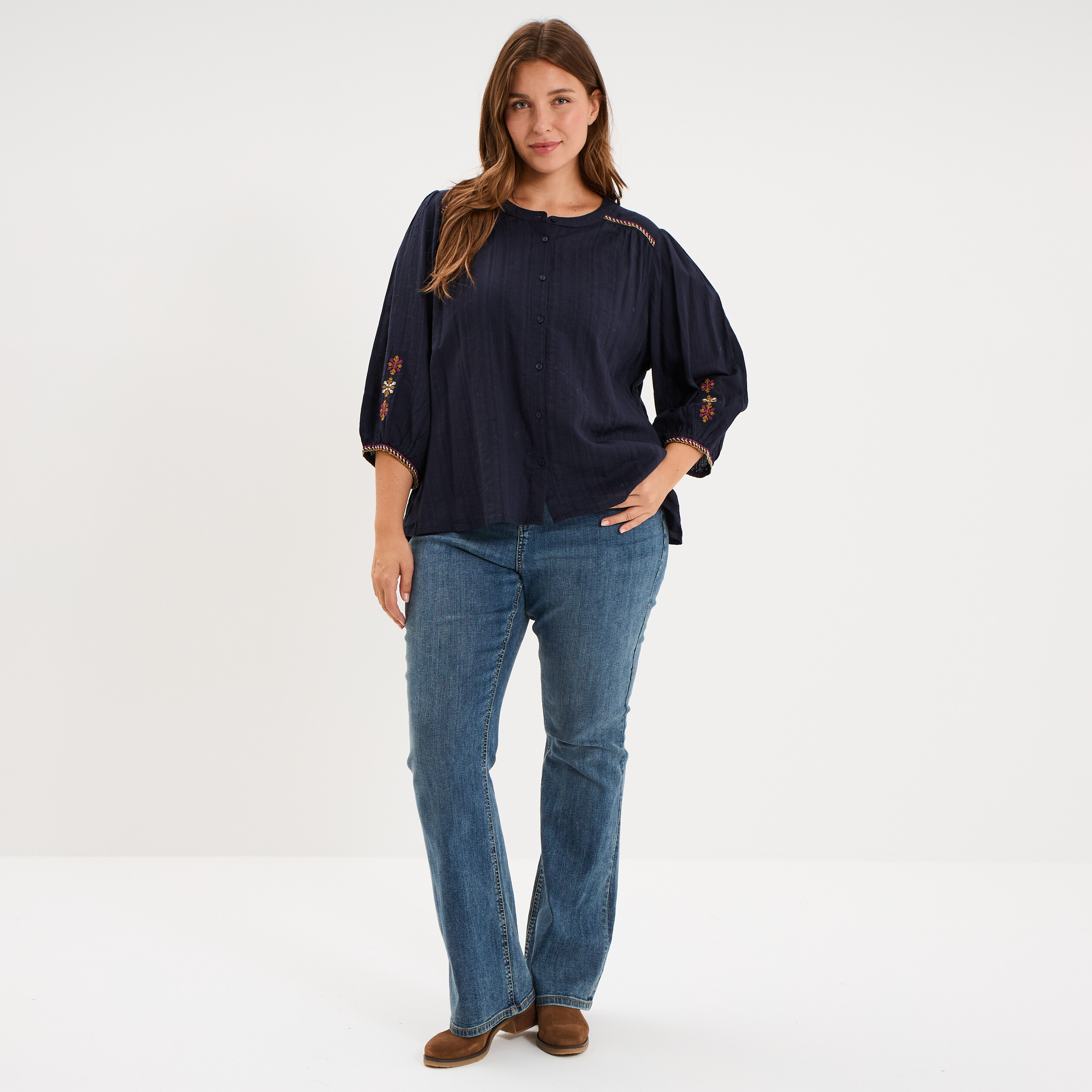 Jean flare 5 poches taille haute denim dirty femme grande taille
