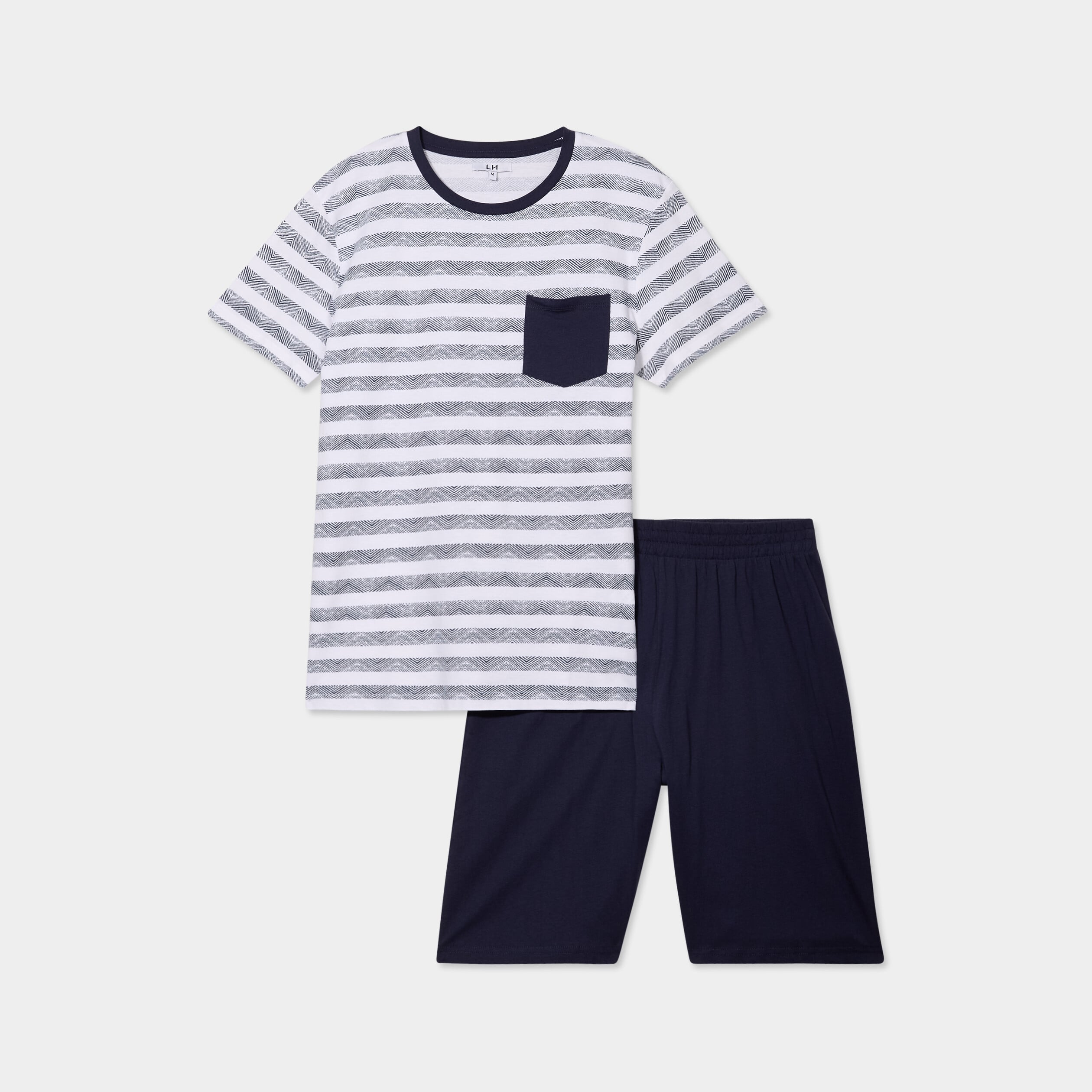 Ensemble pyjama short 2 pi&egrave;ces coton blanc homme