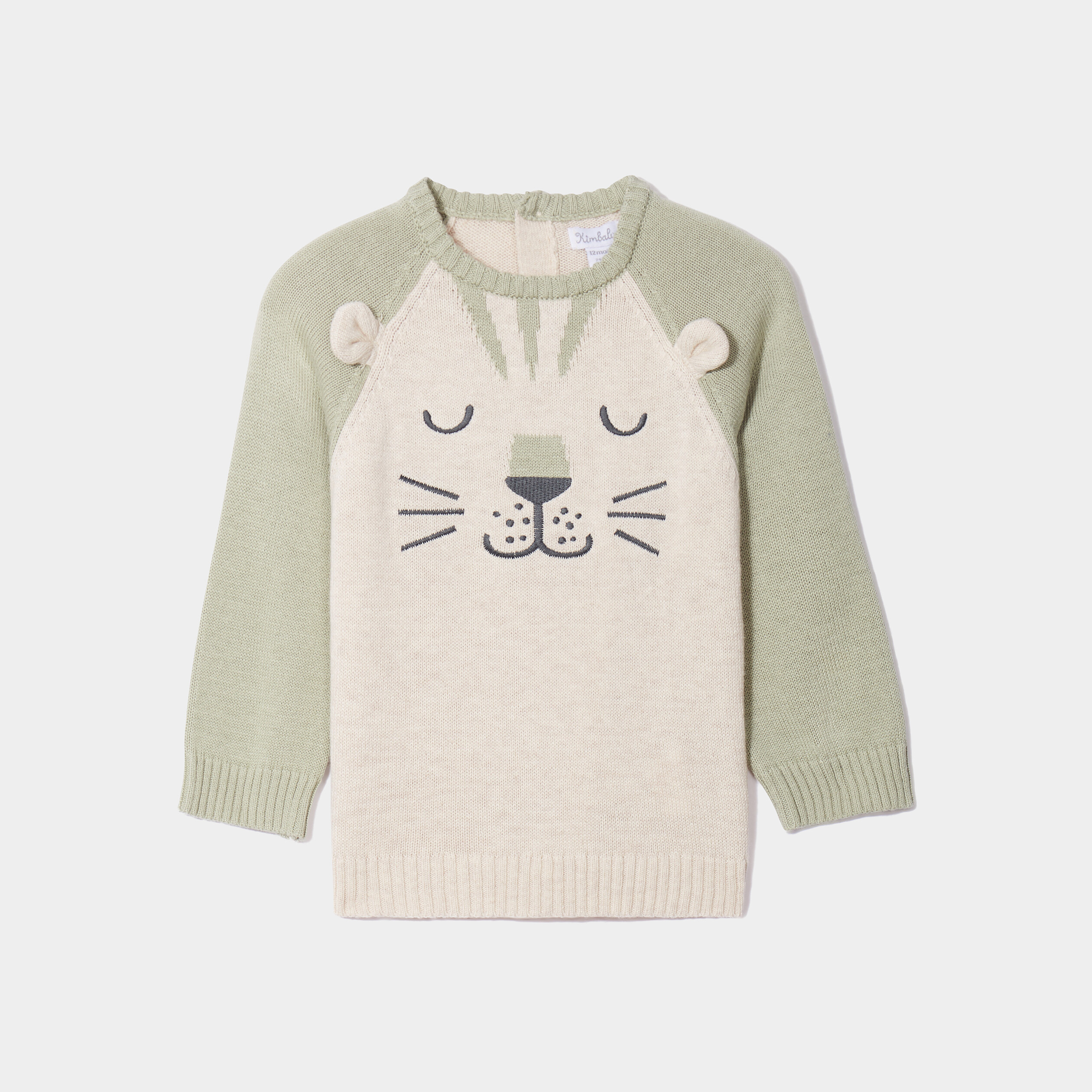 pull col rond manches longues coton vert kaki bebeg Pull col rond manches longues coton vert kaki bébé garçon