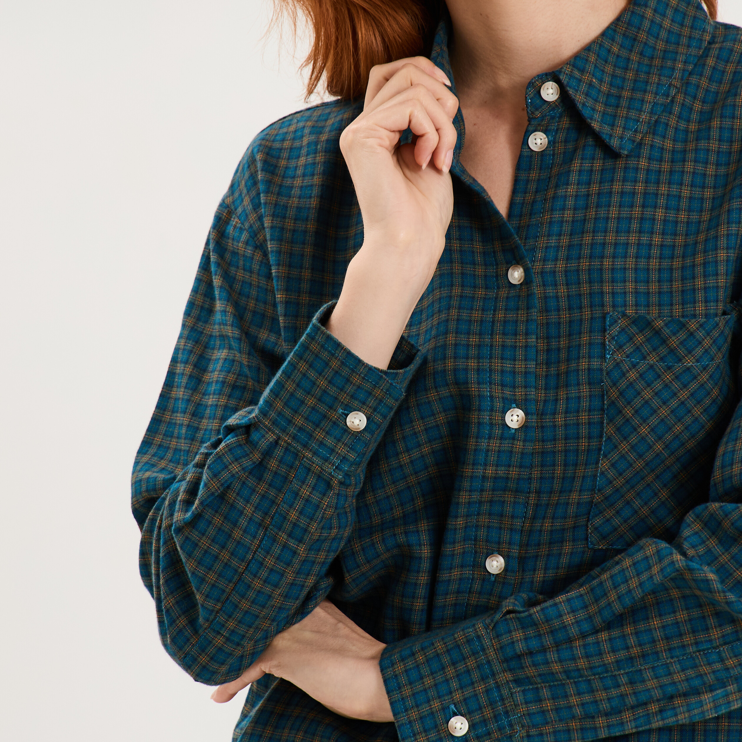 Chemise manches longues coton bleu femme