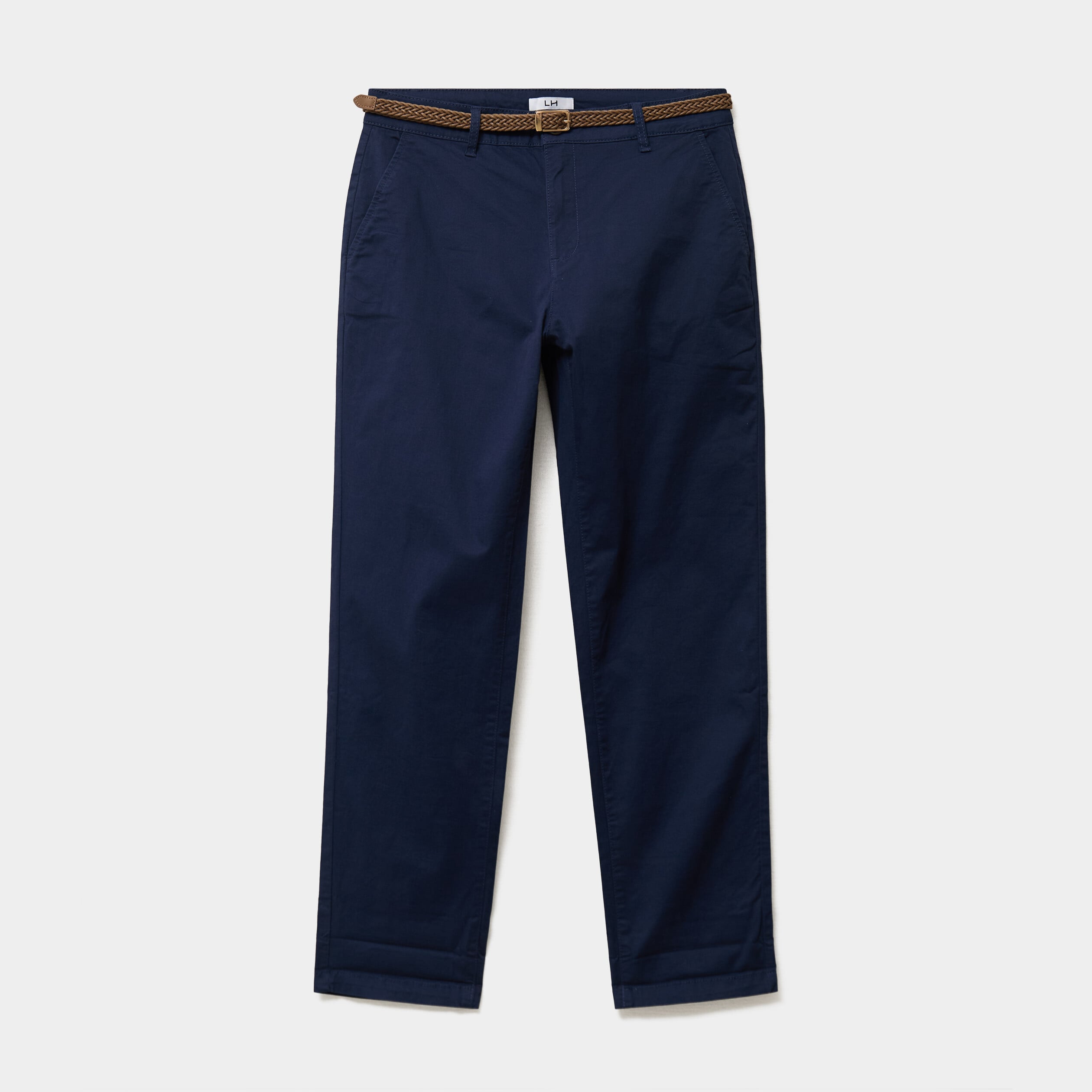 Pantalon chino 7/8&egrave;me ceinture tress&eacute;e bleu marine femme