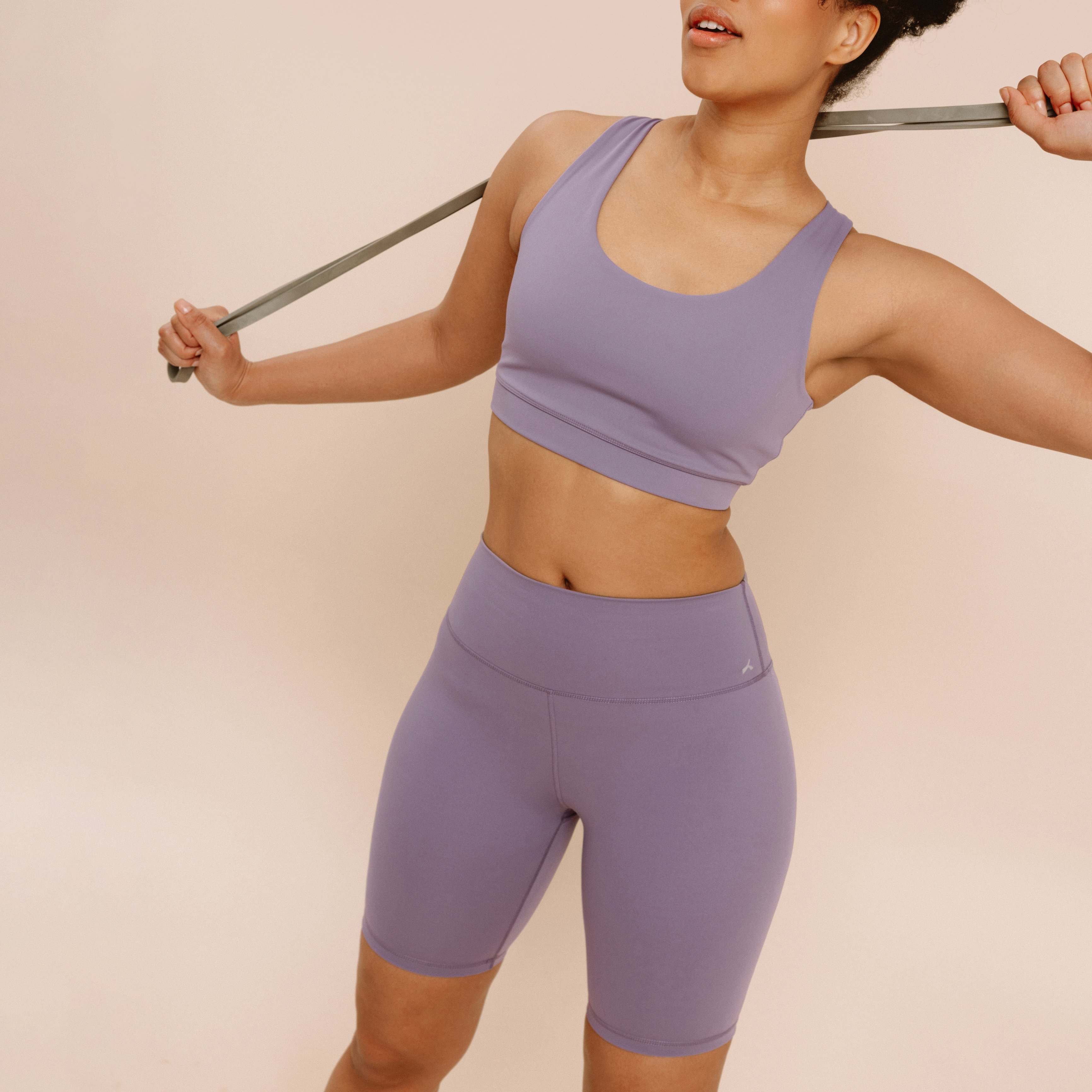 Short cycliste de sport taille haute violet femme