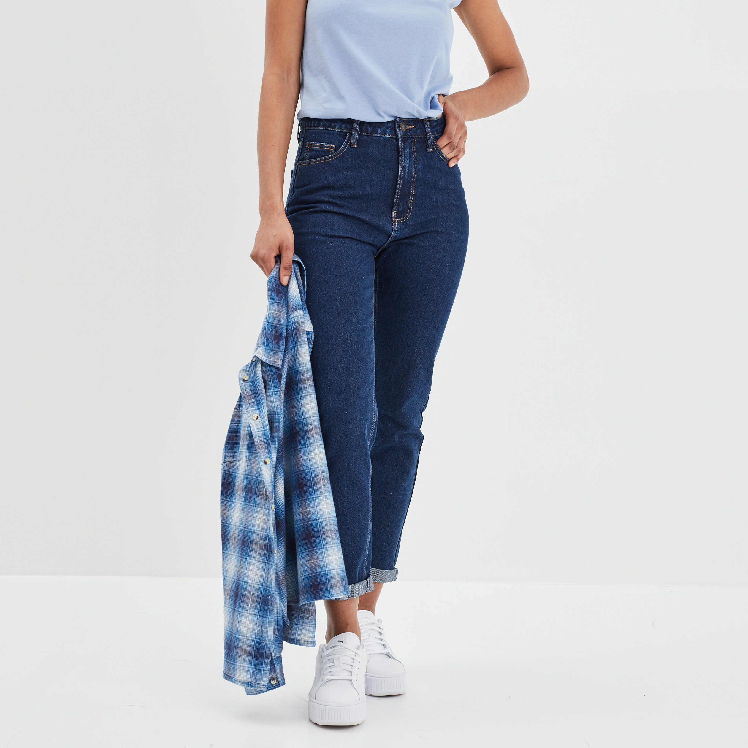 Jean Femme Taille Haute Mom Fit Ample Années 90 – Extensible Confort Pull On – Roskiky