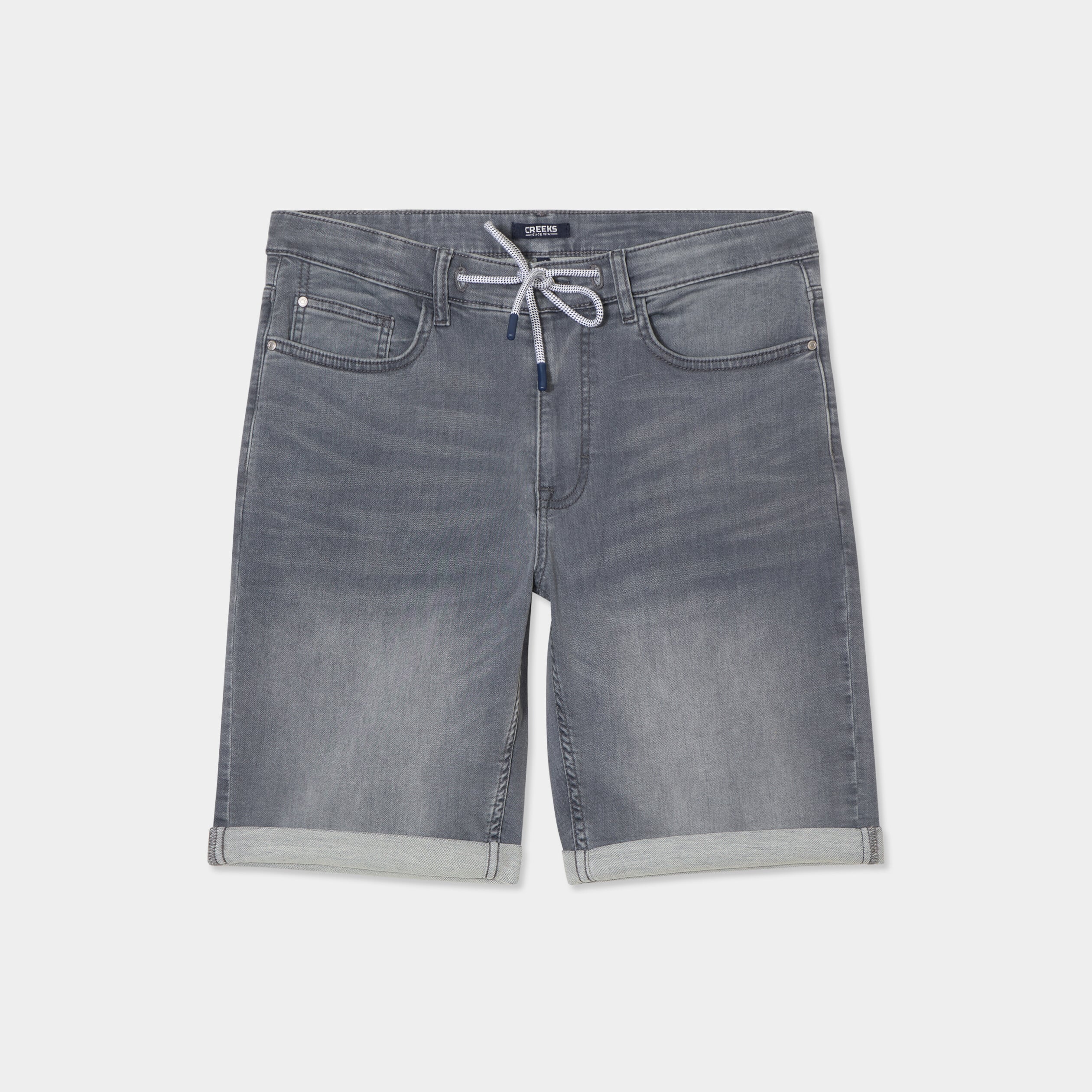Bermuda droit &agrave; coulisse en jean denim gris homme