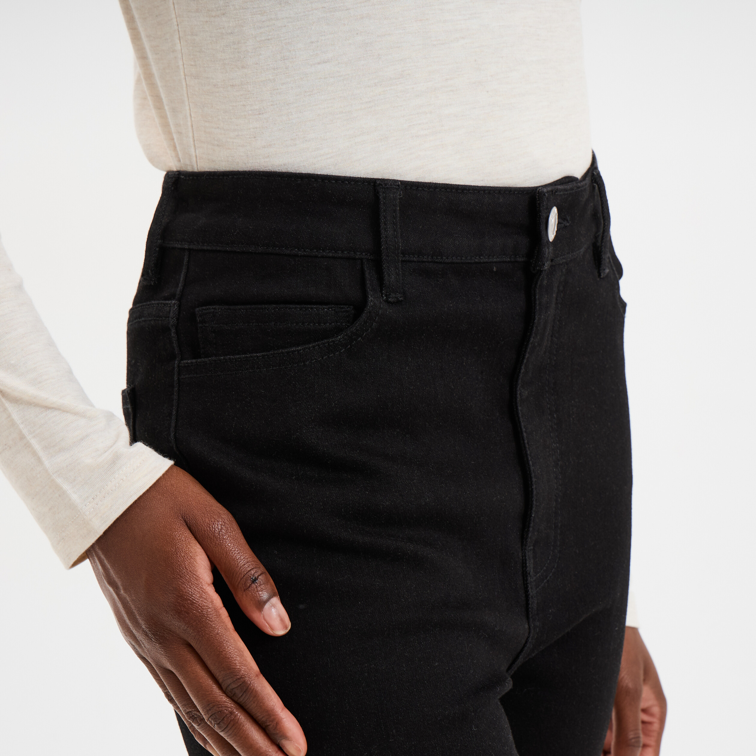 Jeans skinny taille haute 5 poches denim noir femme