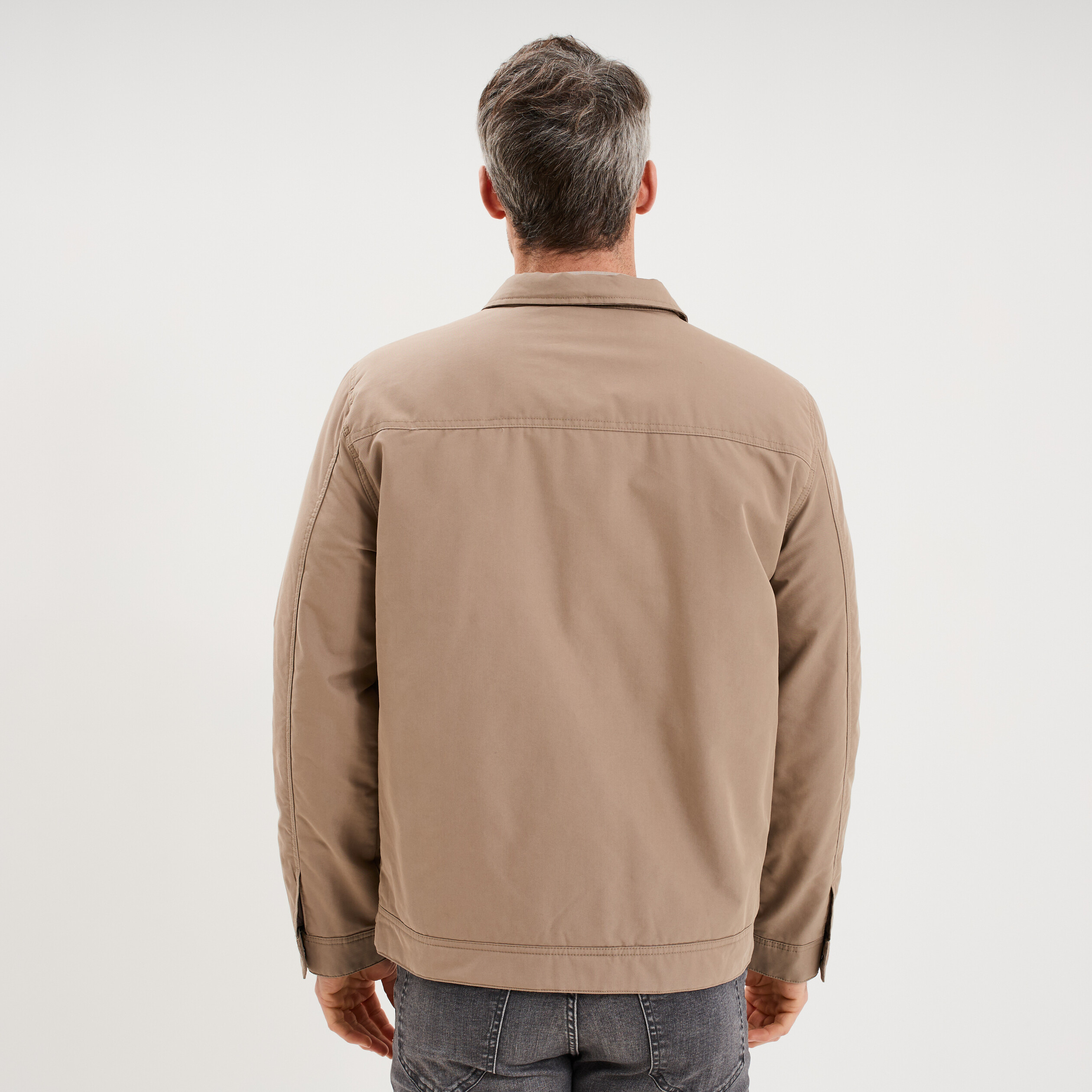 Blouson zipp&eacute; doubl&eacute; col &agrave; revers taupe homme