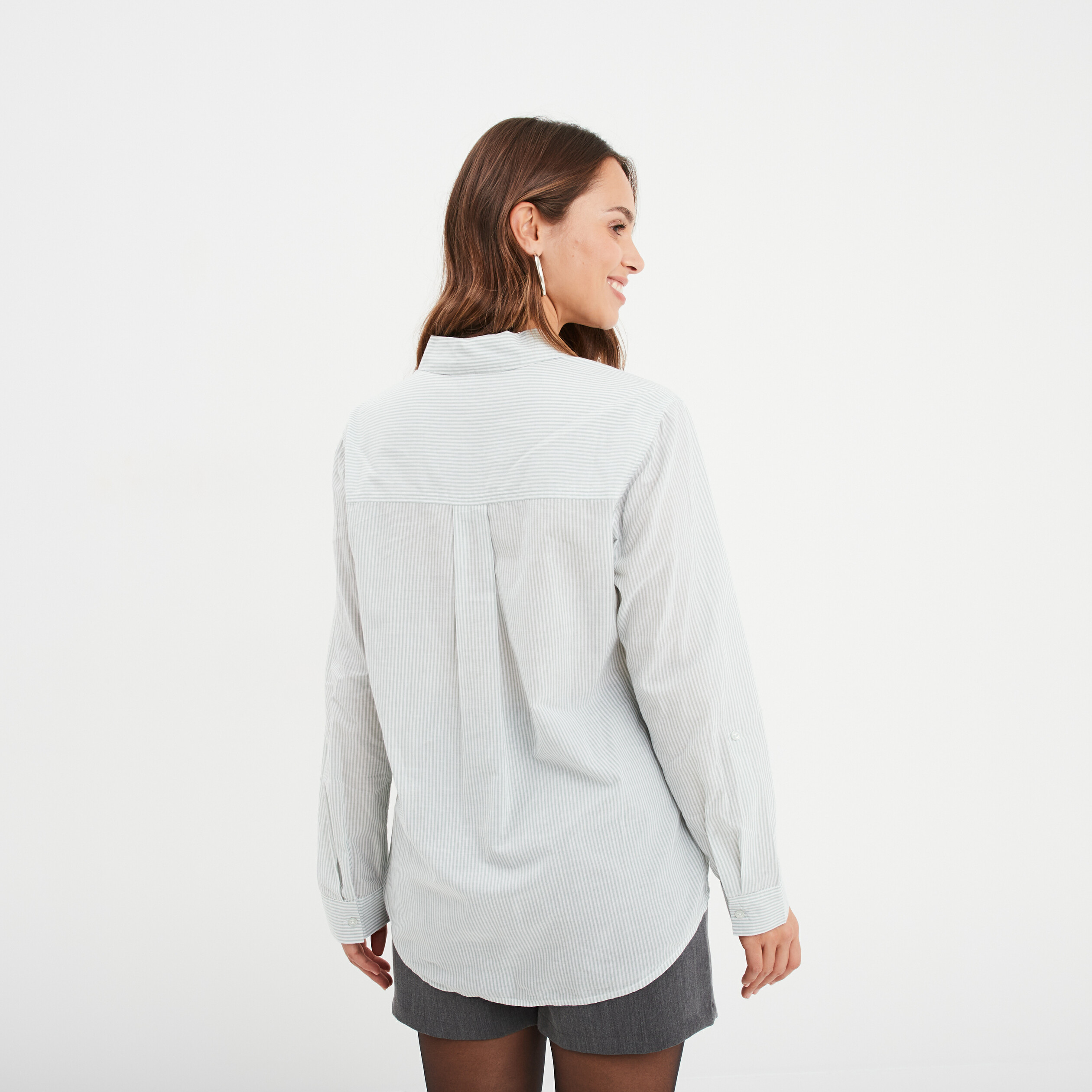 chemise manches ajustables 1 poche coton vert kaki femme Chemise manches ajustables 1 poche coton vert kaki femme