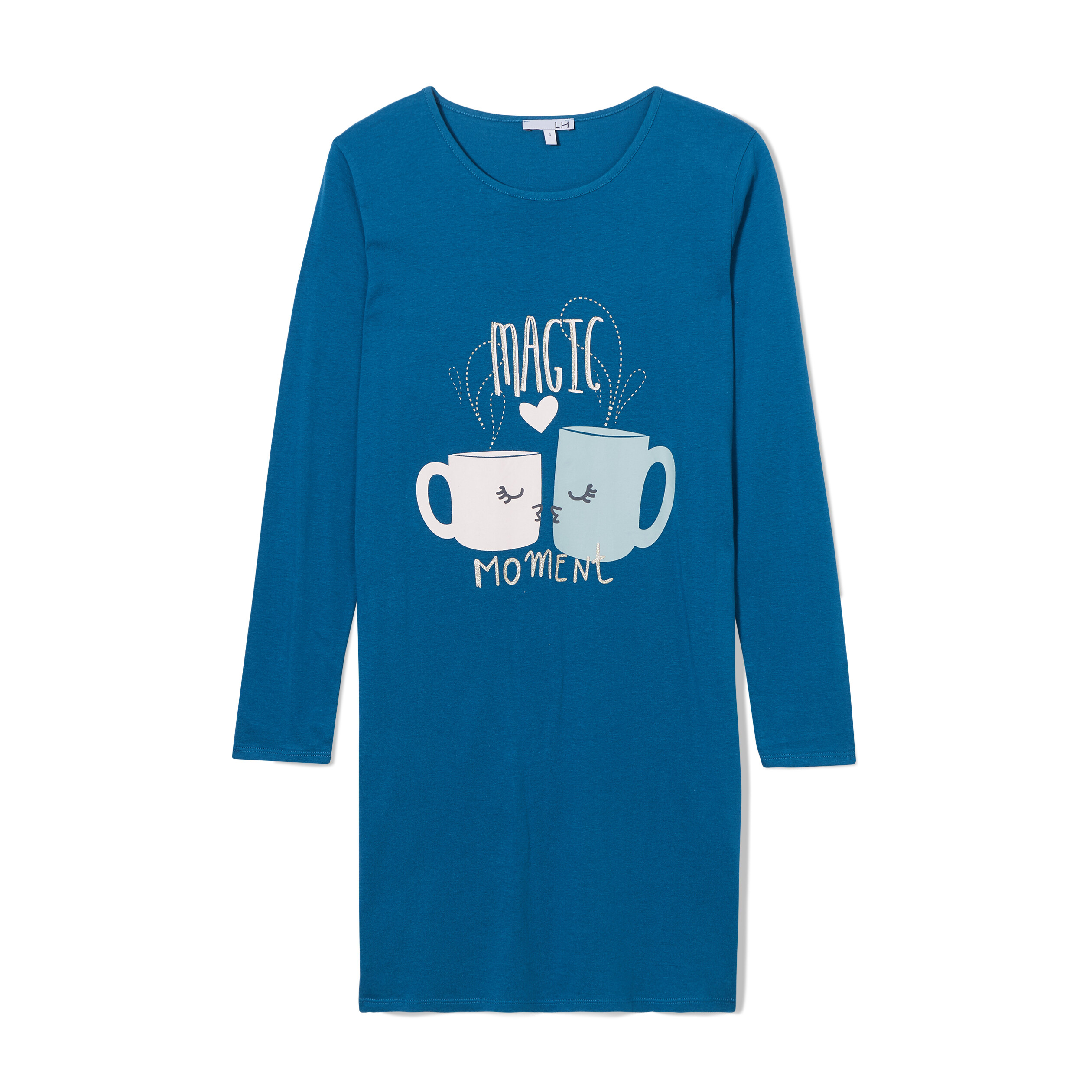 Chemise de nuit manches longues bleu canard femme