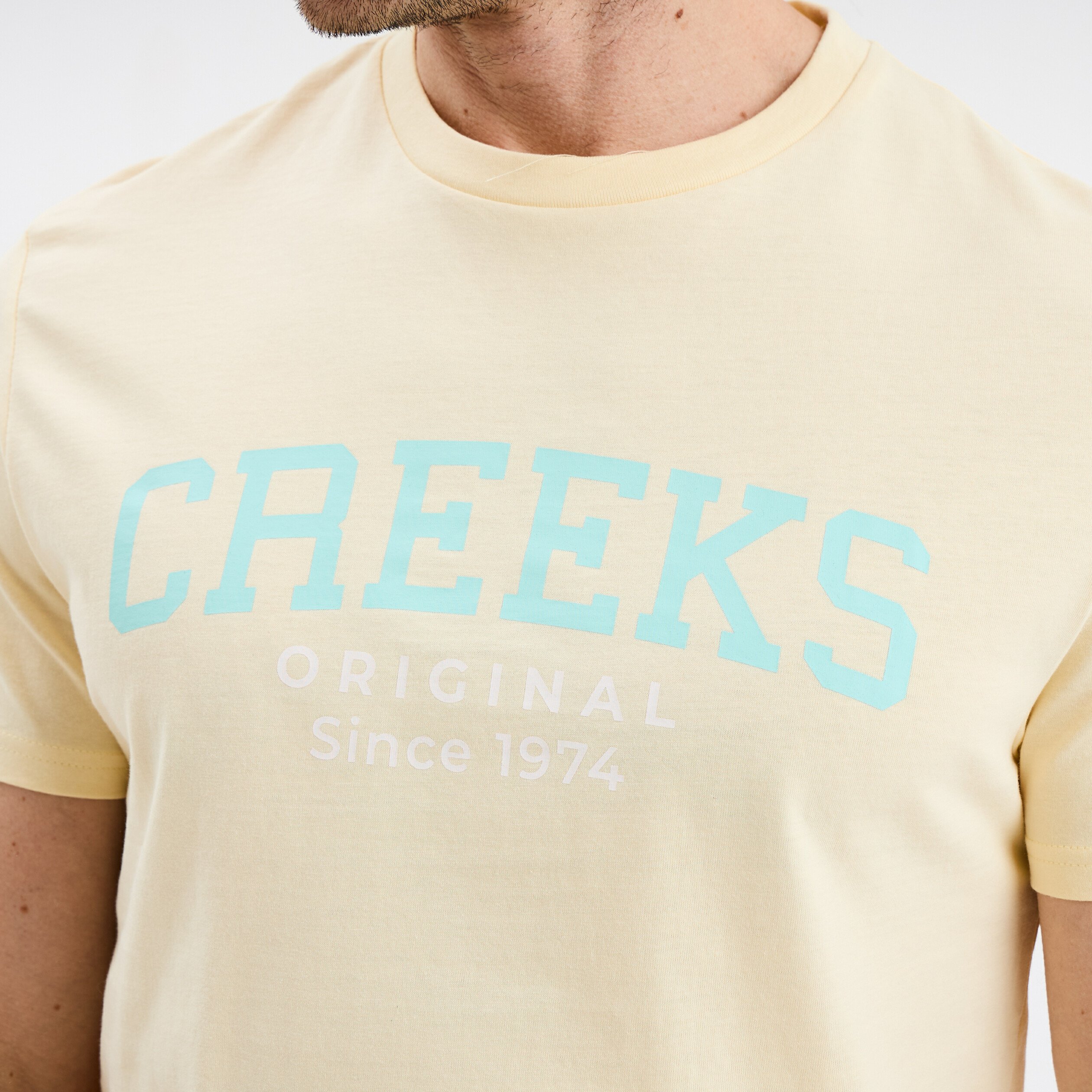 T-shirt col rond manches courtes coton jaune clair homme