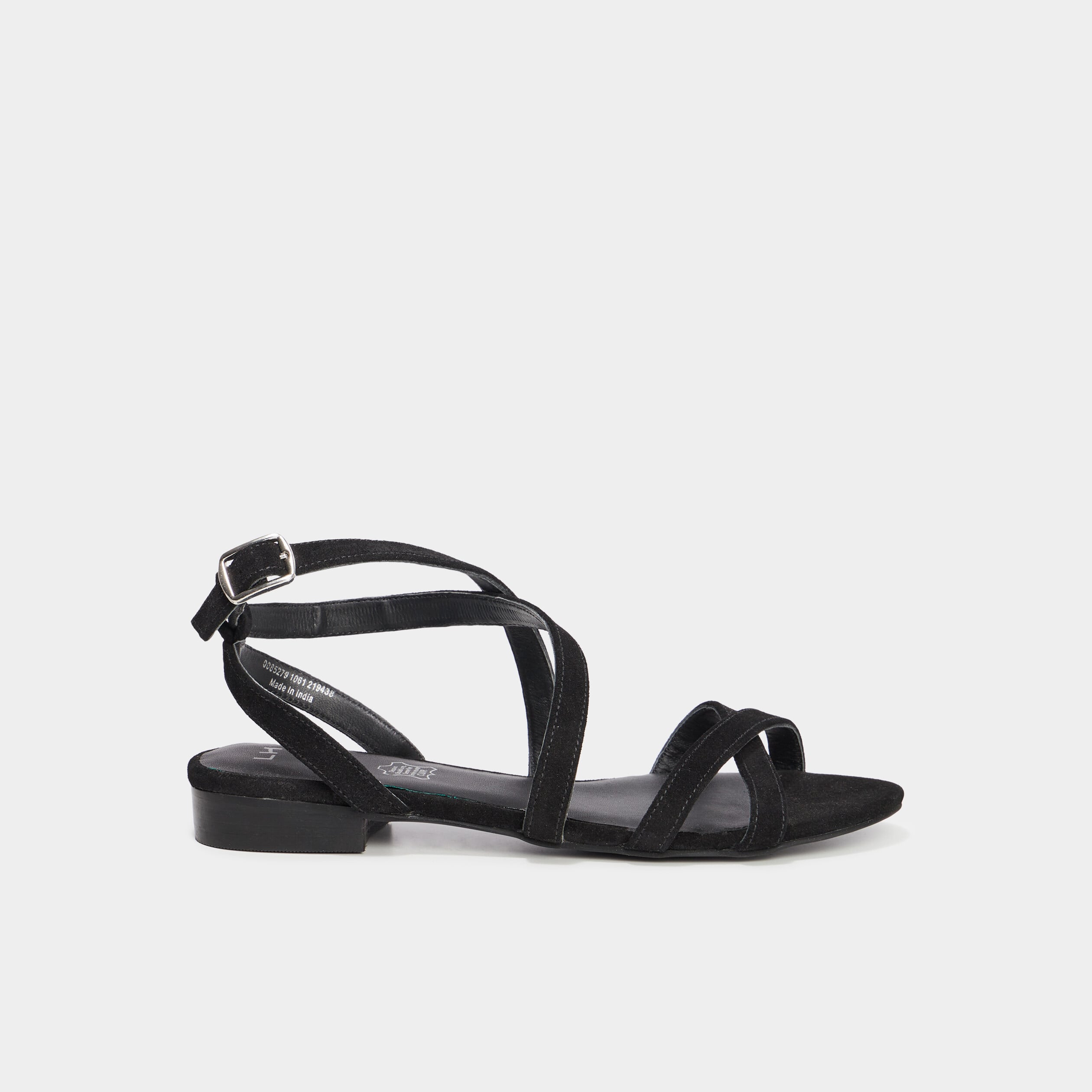 Sandales avec brides en cuir noir femme