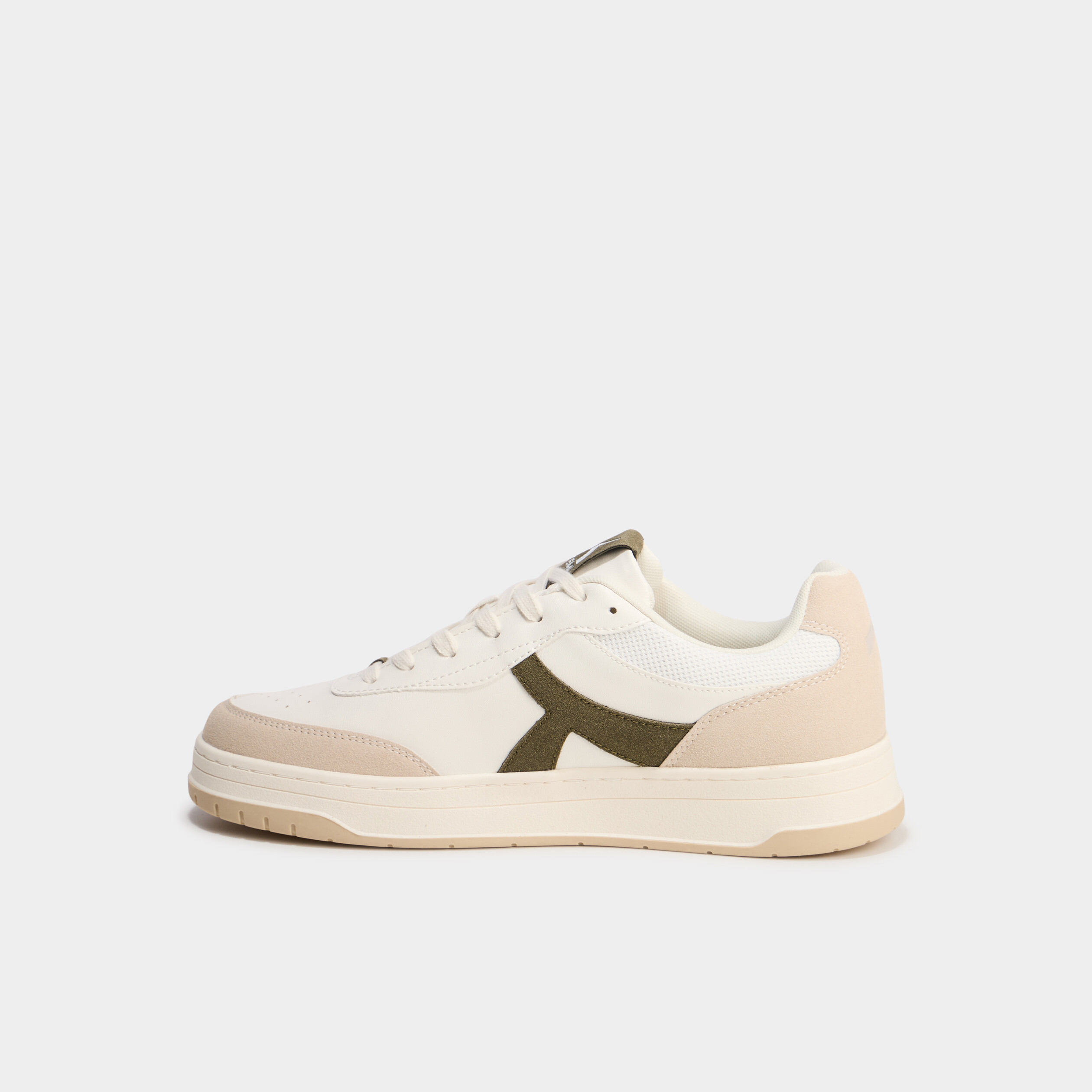 Tennis basses &agrave; lacets semelle plate vert kaki homme