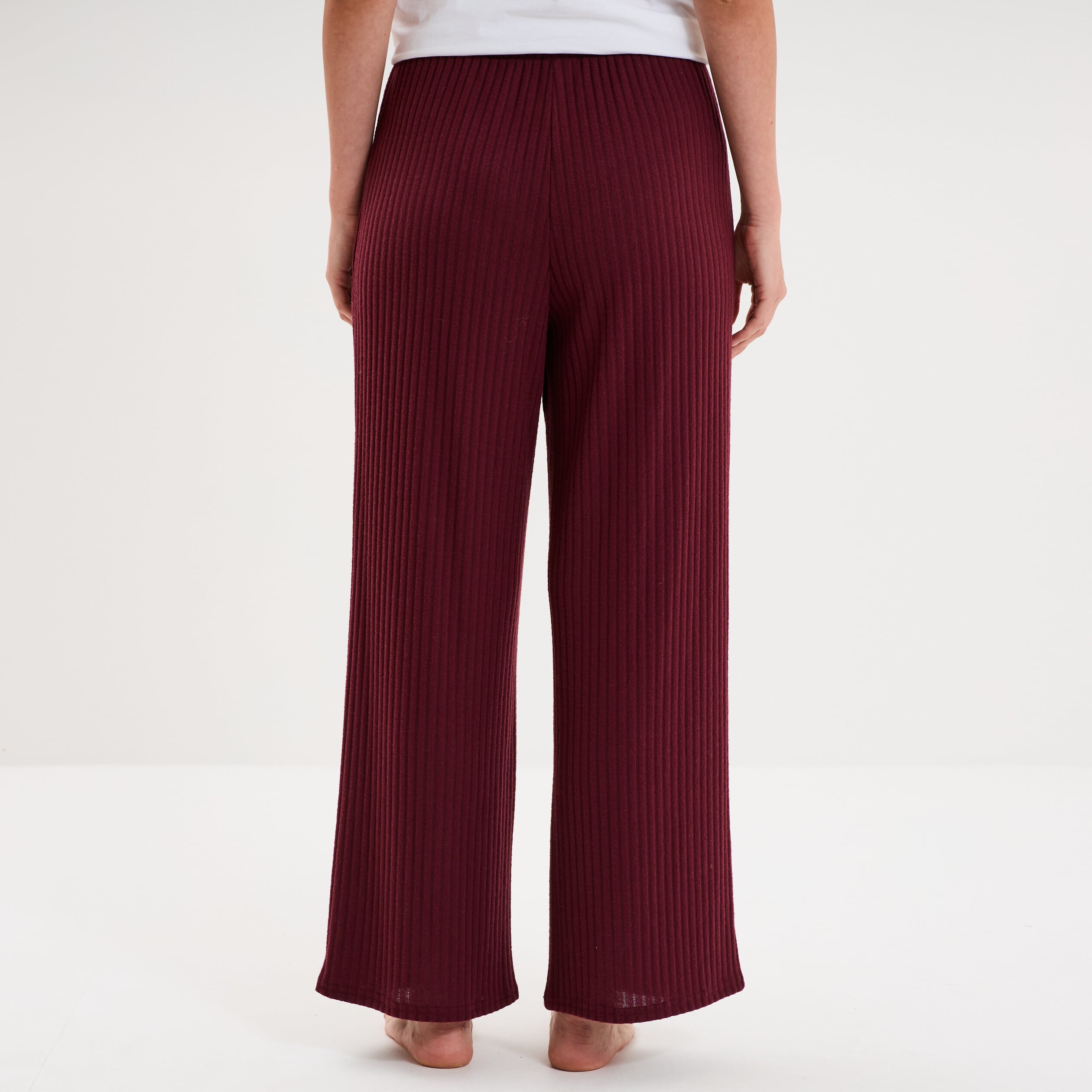 Pantalon de pyjama droit c&ocirc;tel&eacute; prune femme