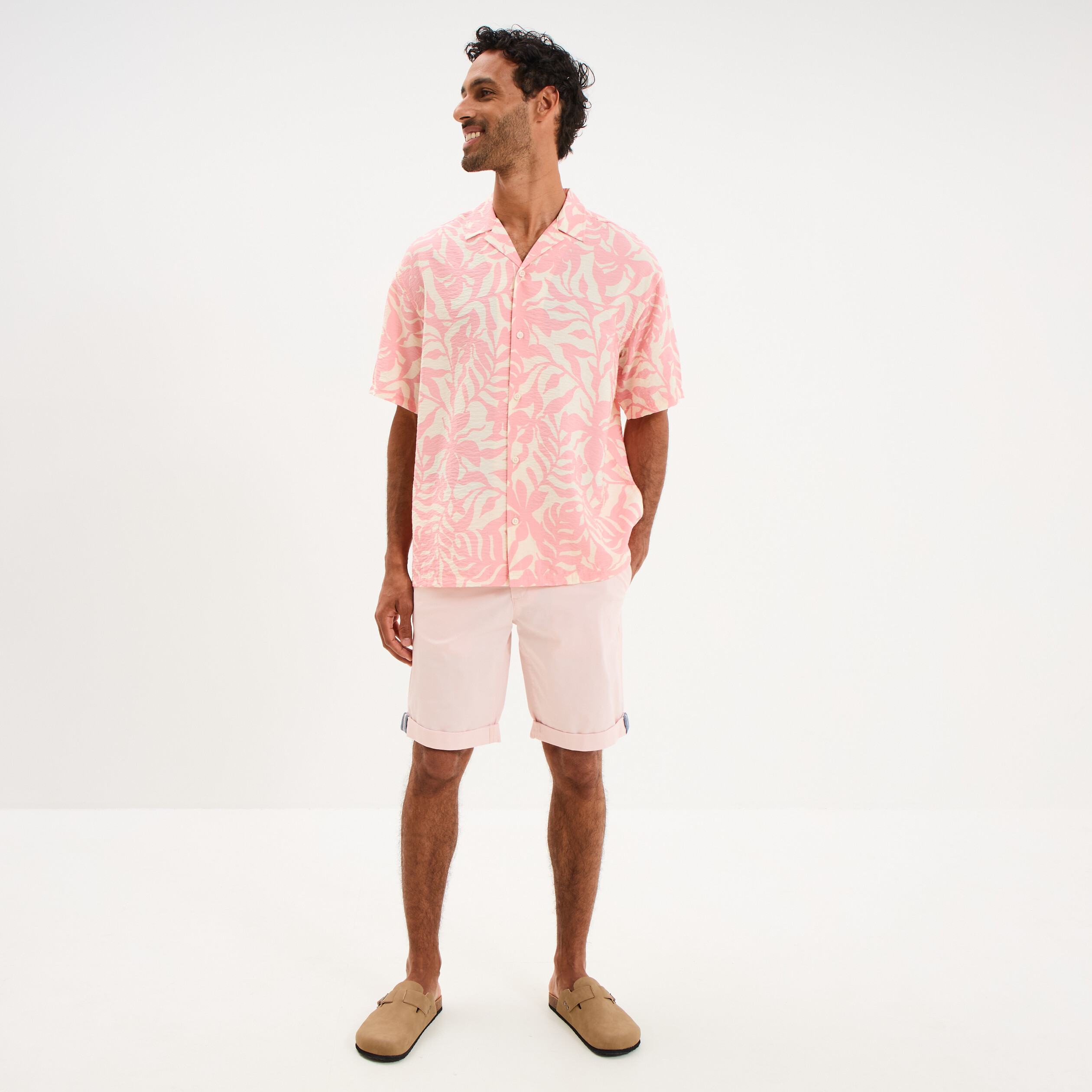 Bermuda short chino straight stretch rose pastel homme