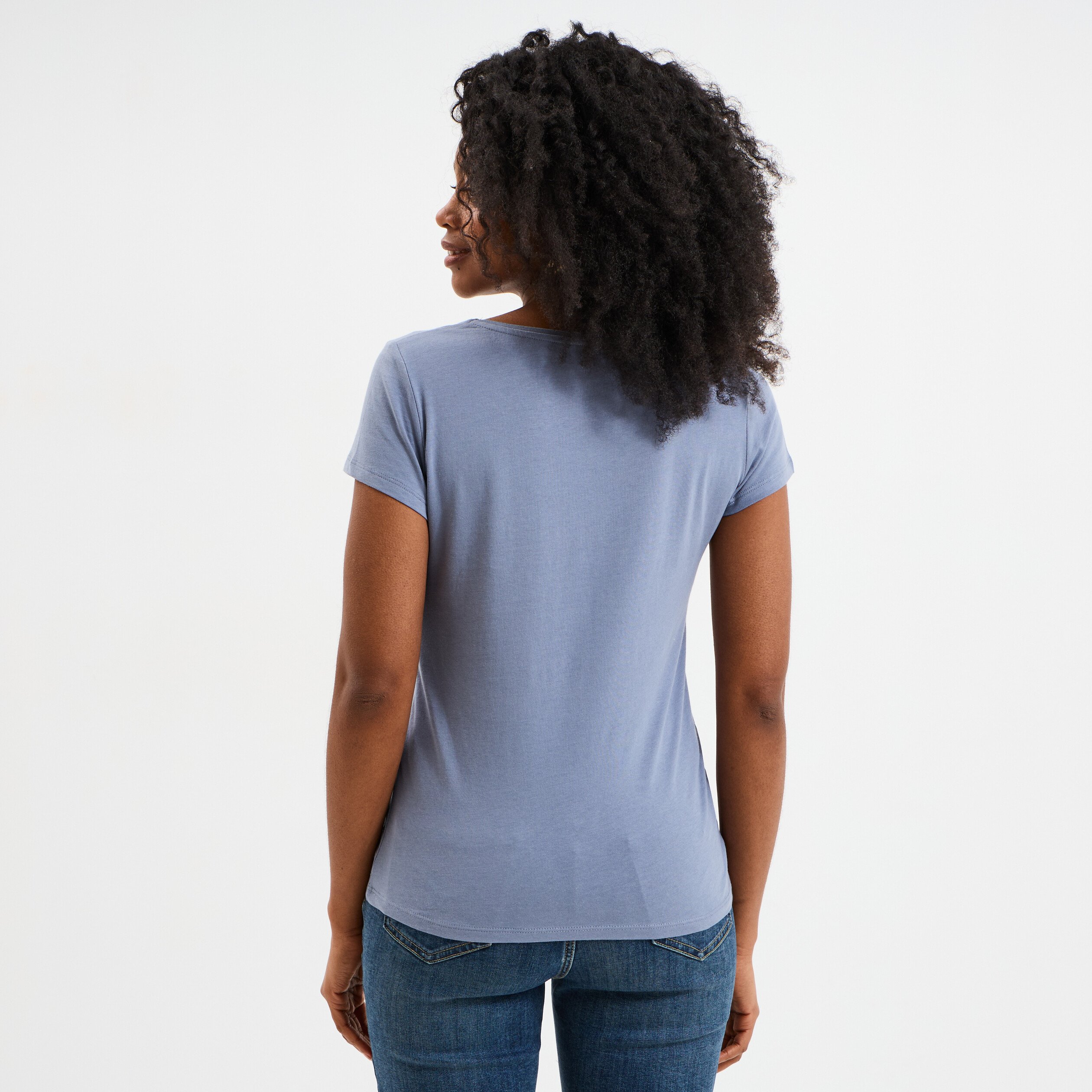 t shirt coton col rond manches courtes bleu gris femme T-shirt coton col rond manches courtes bleu gris femme