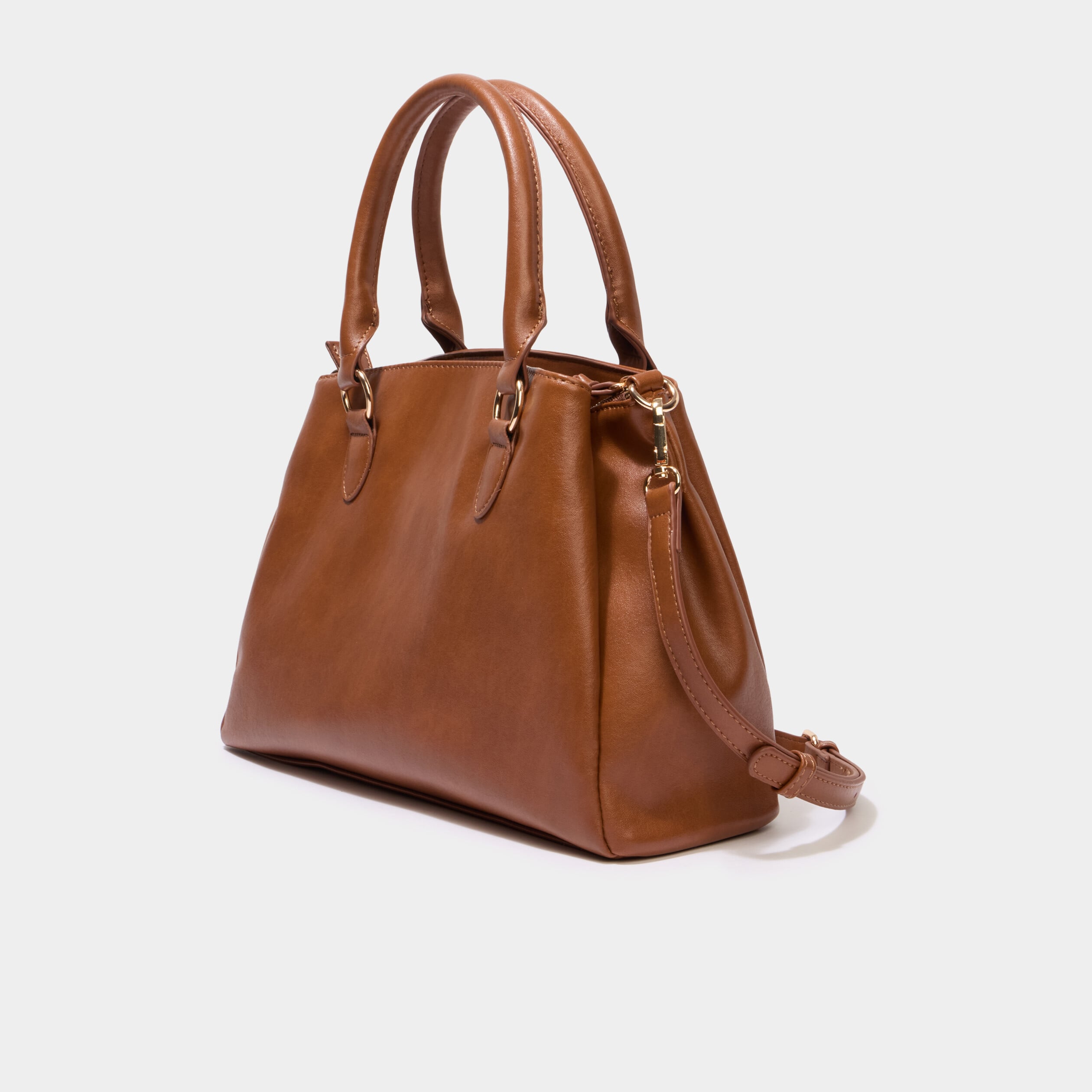 Sac &agrave; main bandouli&egrave;re amovible 3 poches marron cognac femme