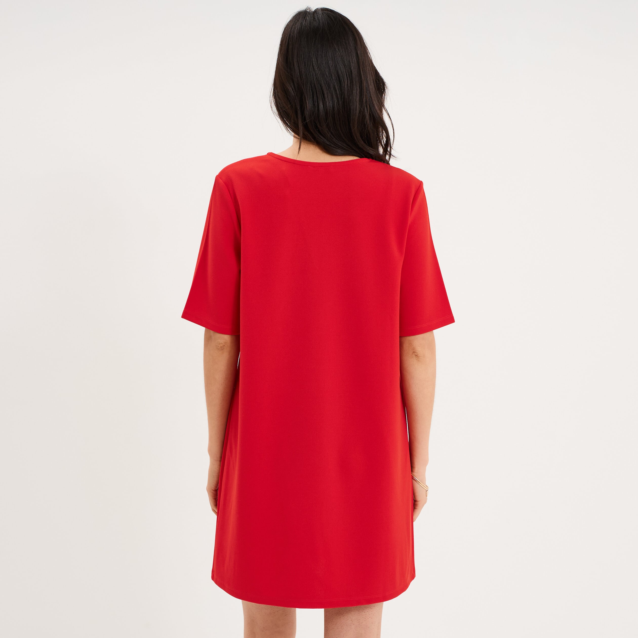 Robe courte col en V manches courtes rouge femme