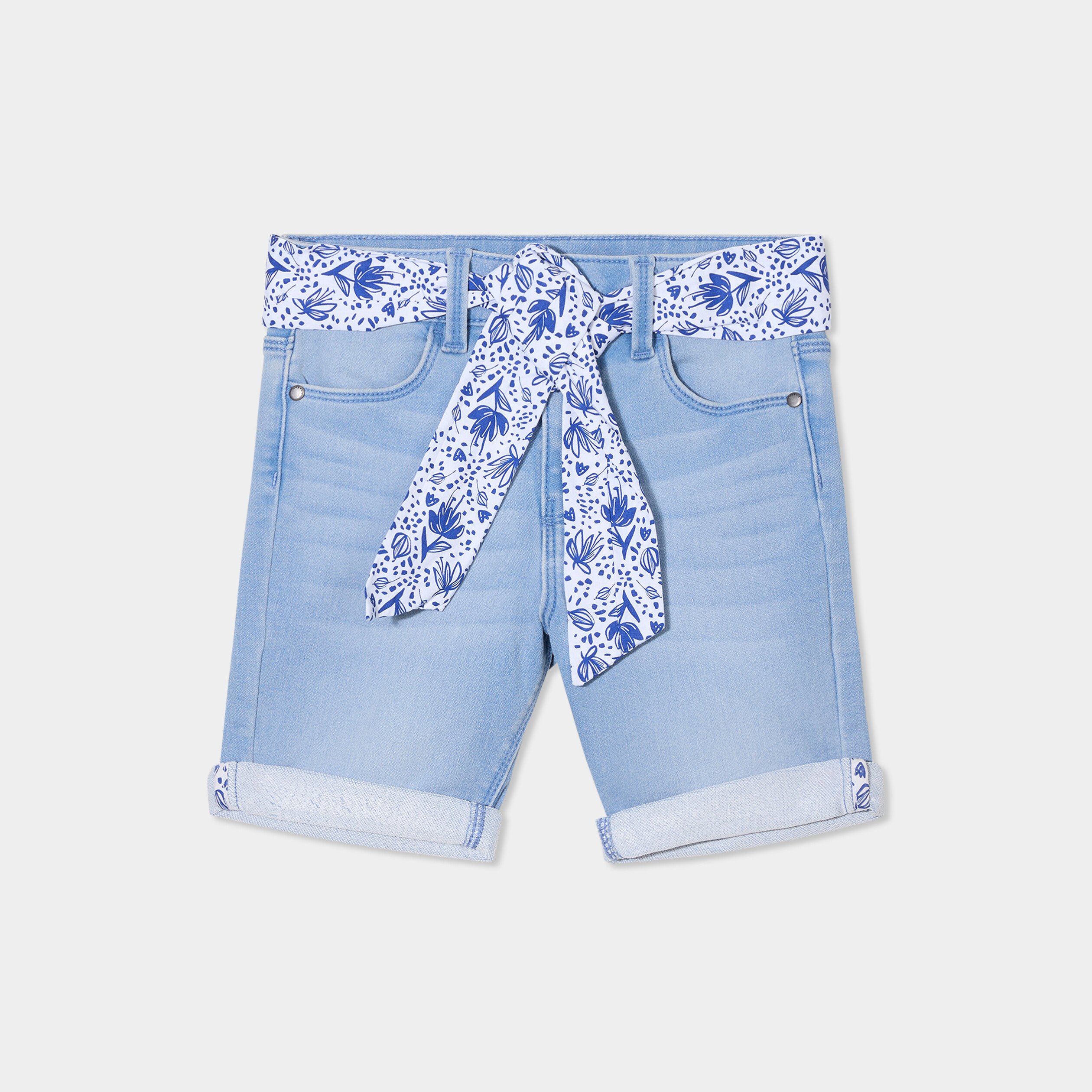 bermuda en jean ajuste ceinture foulard denim double stone fille Bermuda en jean ajusté ceinture foulard denim double stone fille