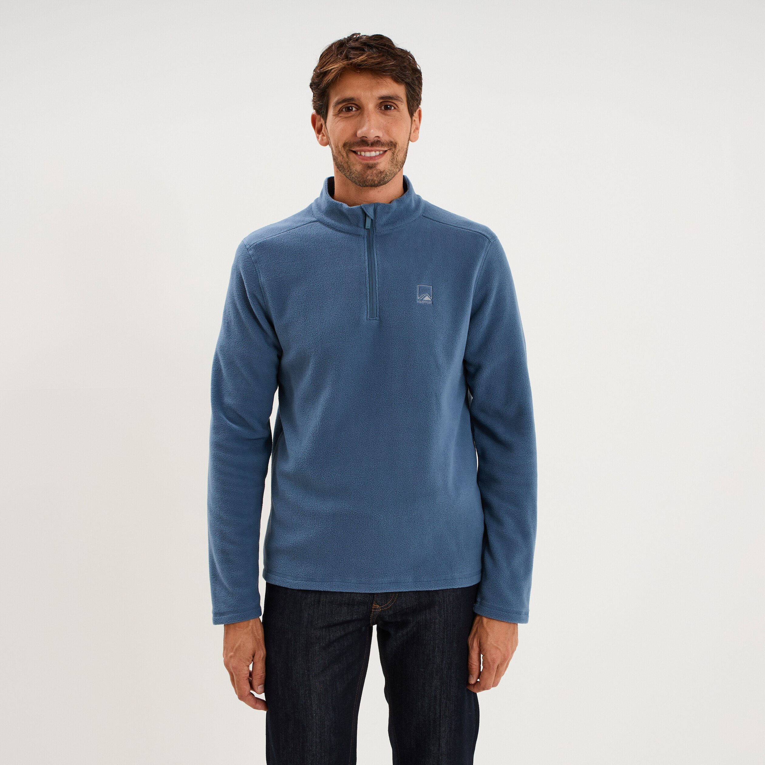 Sweat polaire col camionneur bleu gris homme