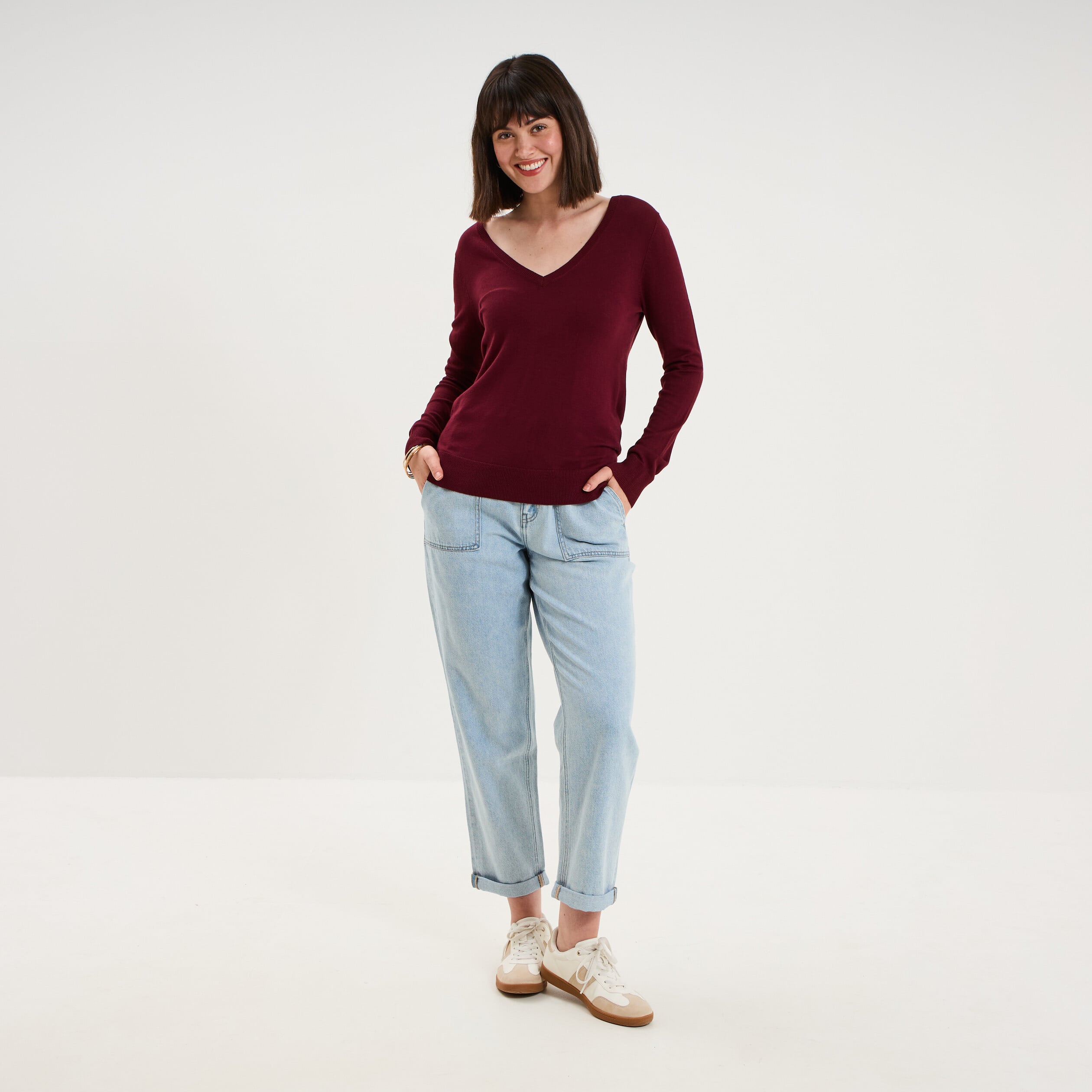 Jean paperbag cropped taille &eacute;lastiqu&eacute;e denim triple stone femme