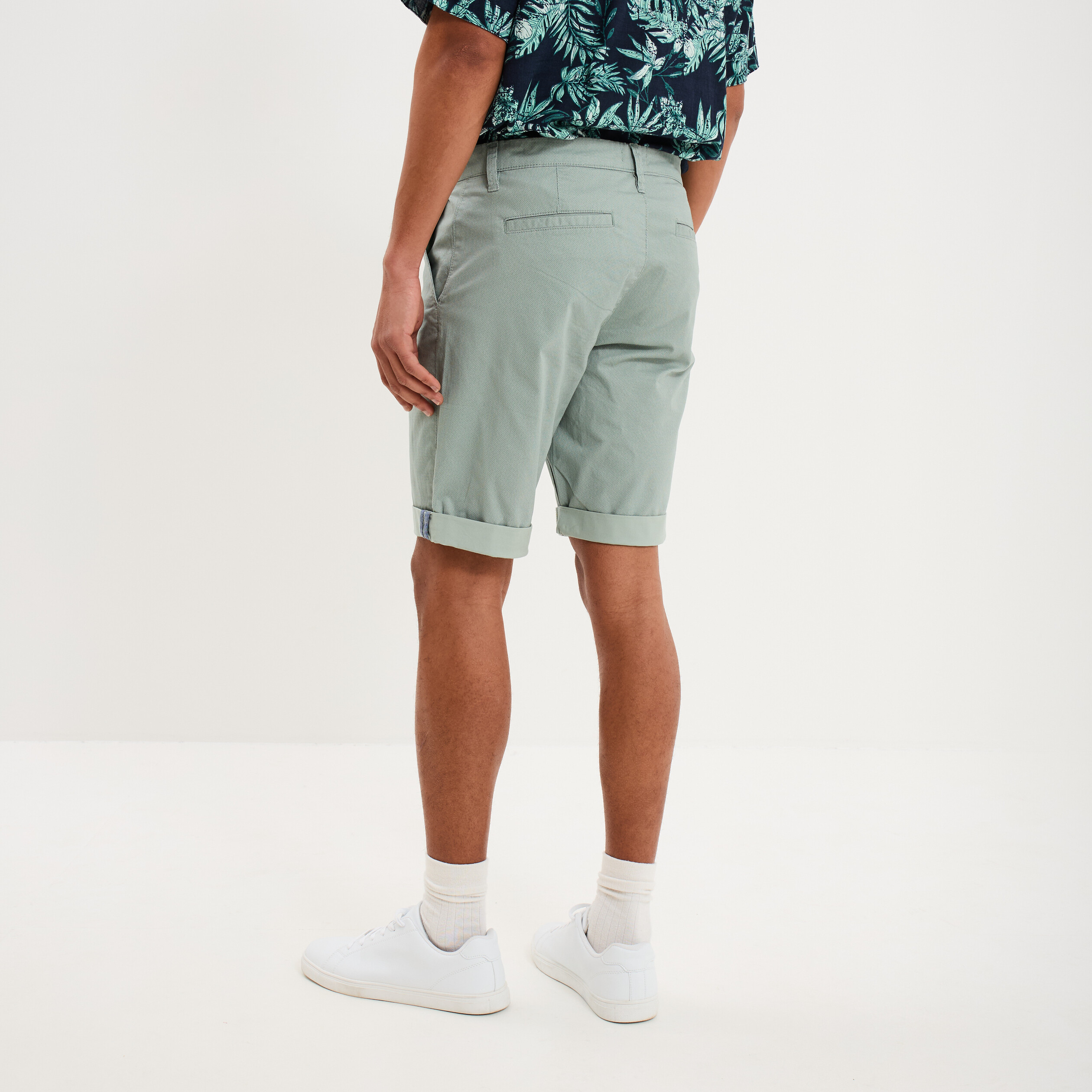 Bermuda short chino droit coton stretch vert olive homme
