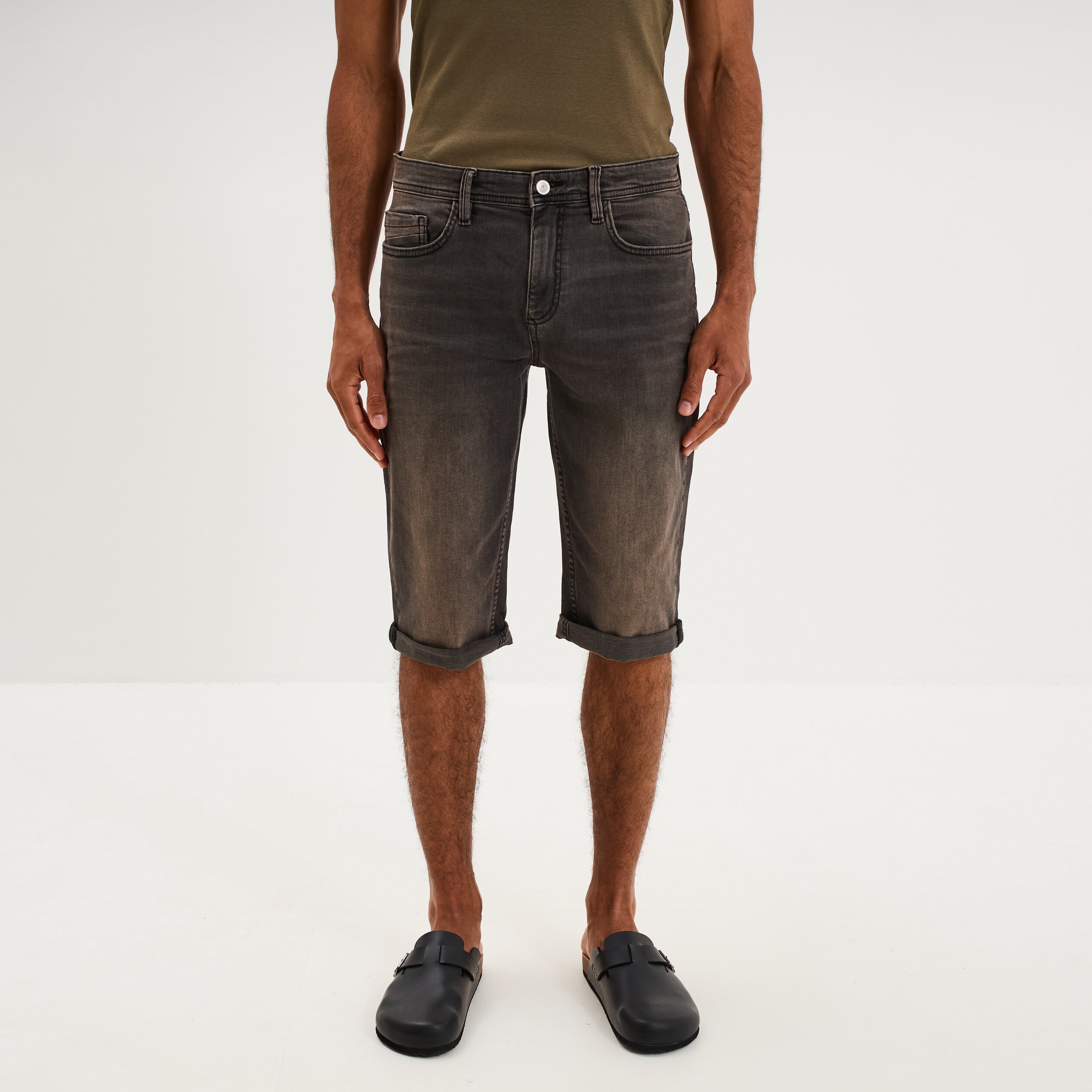 Bermuda short en jean regular denim noir homme