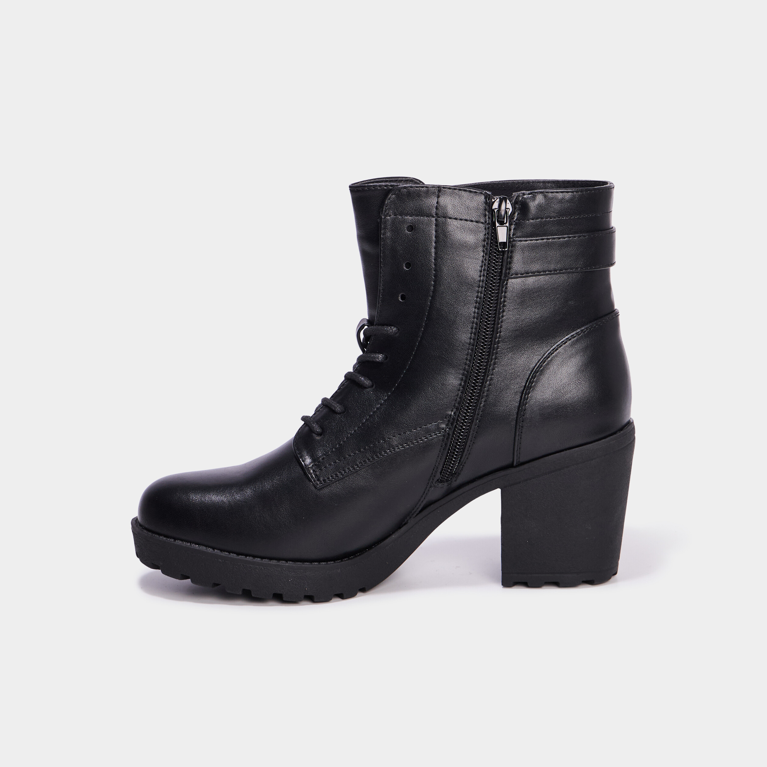Boots &agrave; lacets et talons 5 cm noir femme