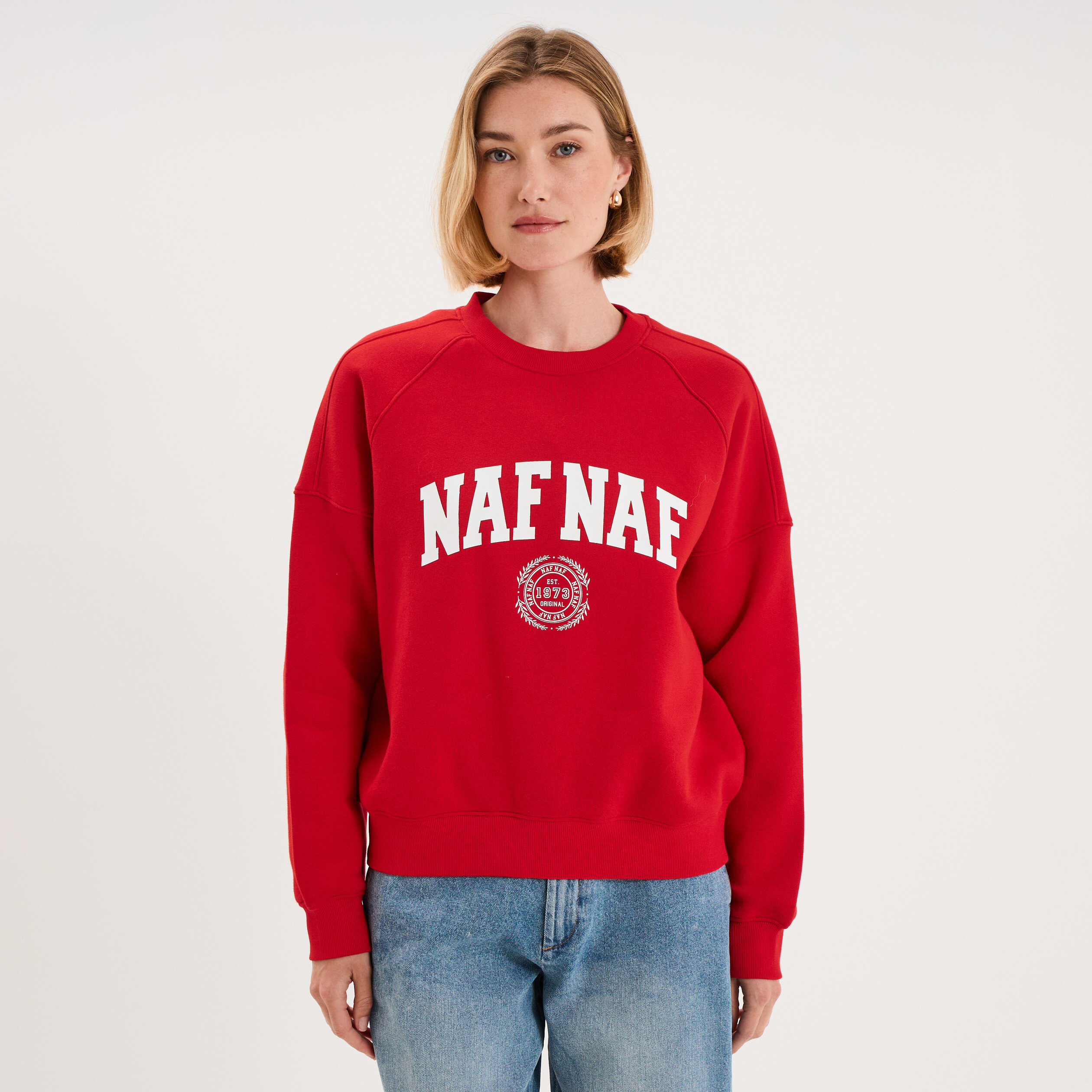 Sweat oversize logo NAF NAF brod&eacute; rouge femme