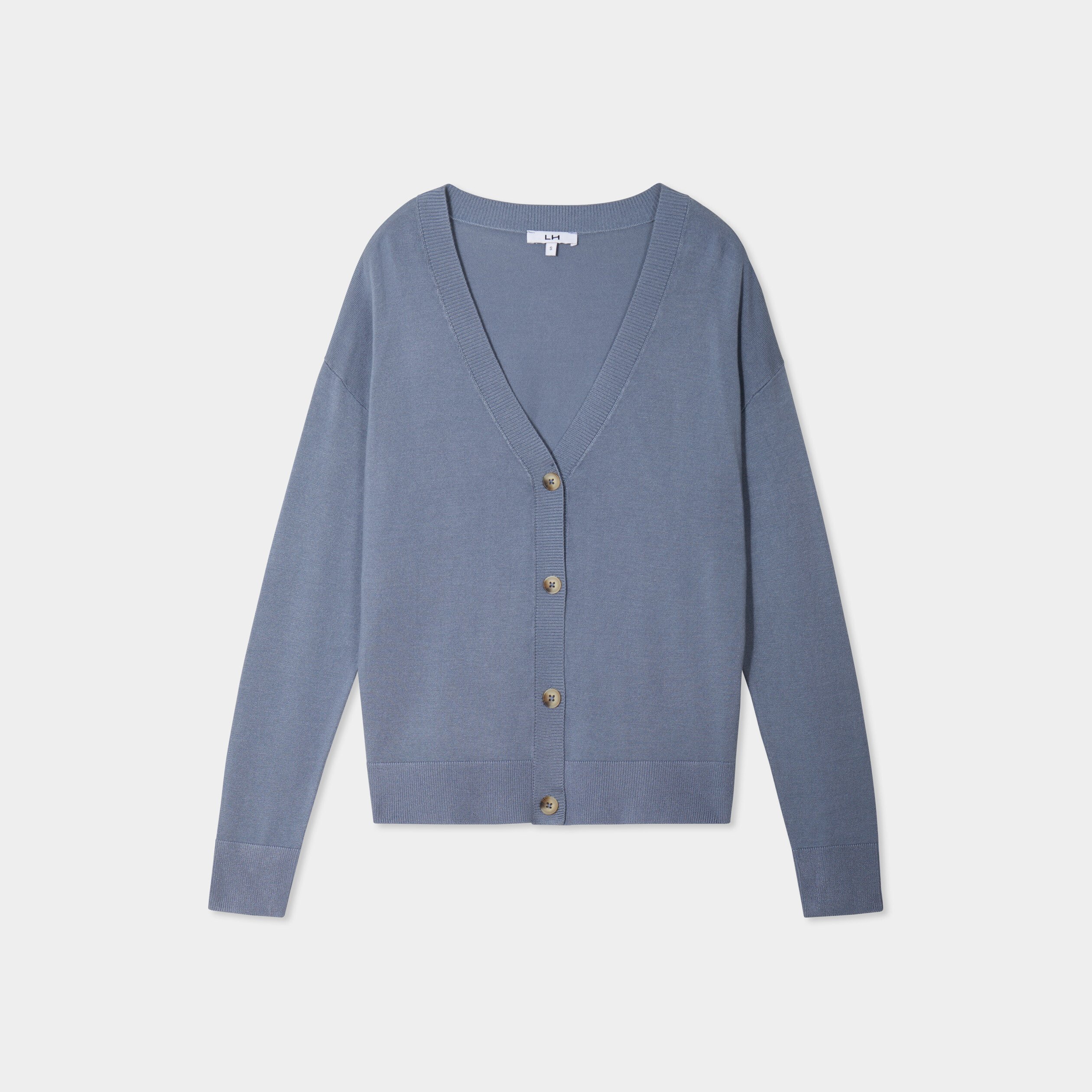 gilet col en v boutonne bleu gris femme Gilet col en V boutonné bleu gris femme