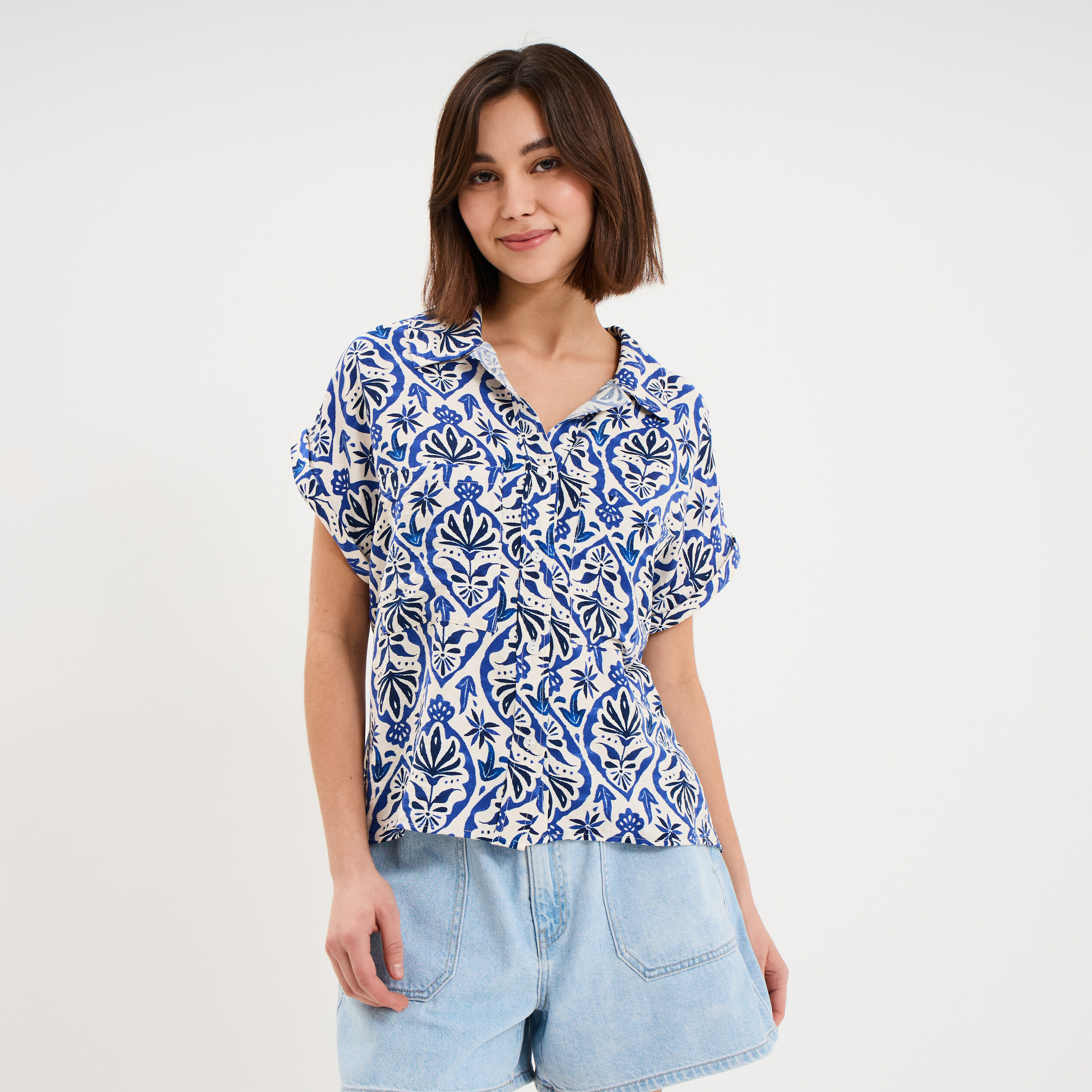 Chemise manches courtes 2 poches ecru femme