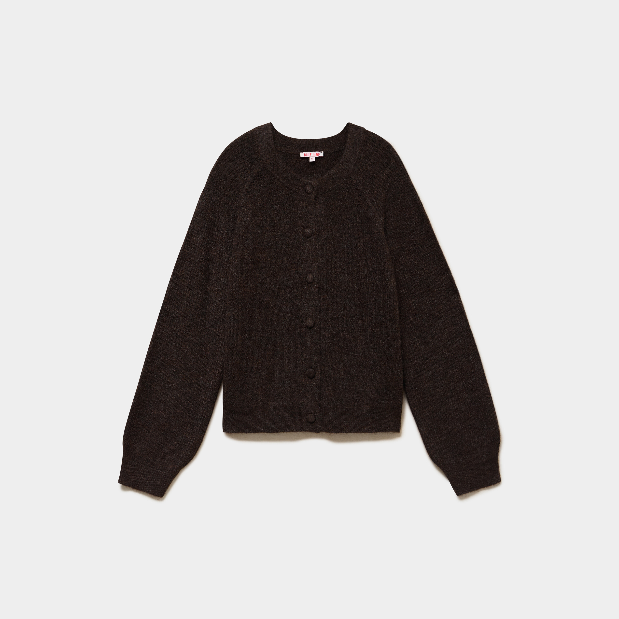 Gilet cardigan col rond boutonn&eacute; marron fonc&eacute; femme