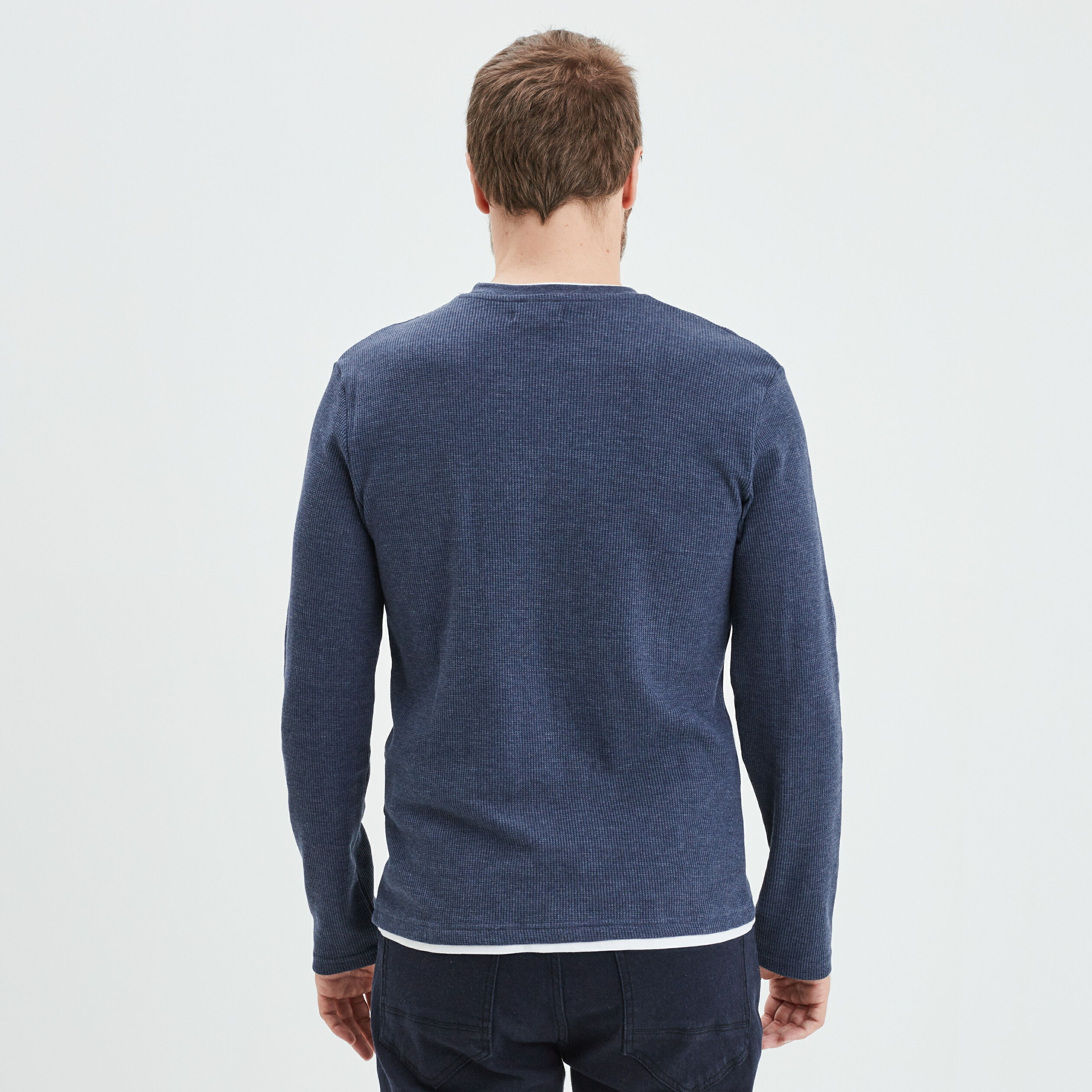 t shirt col rond manches longues bleu marine homme T-shirt col rond manches longues bleu marine homme