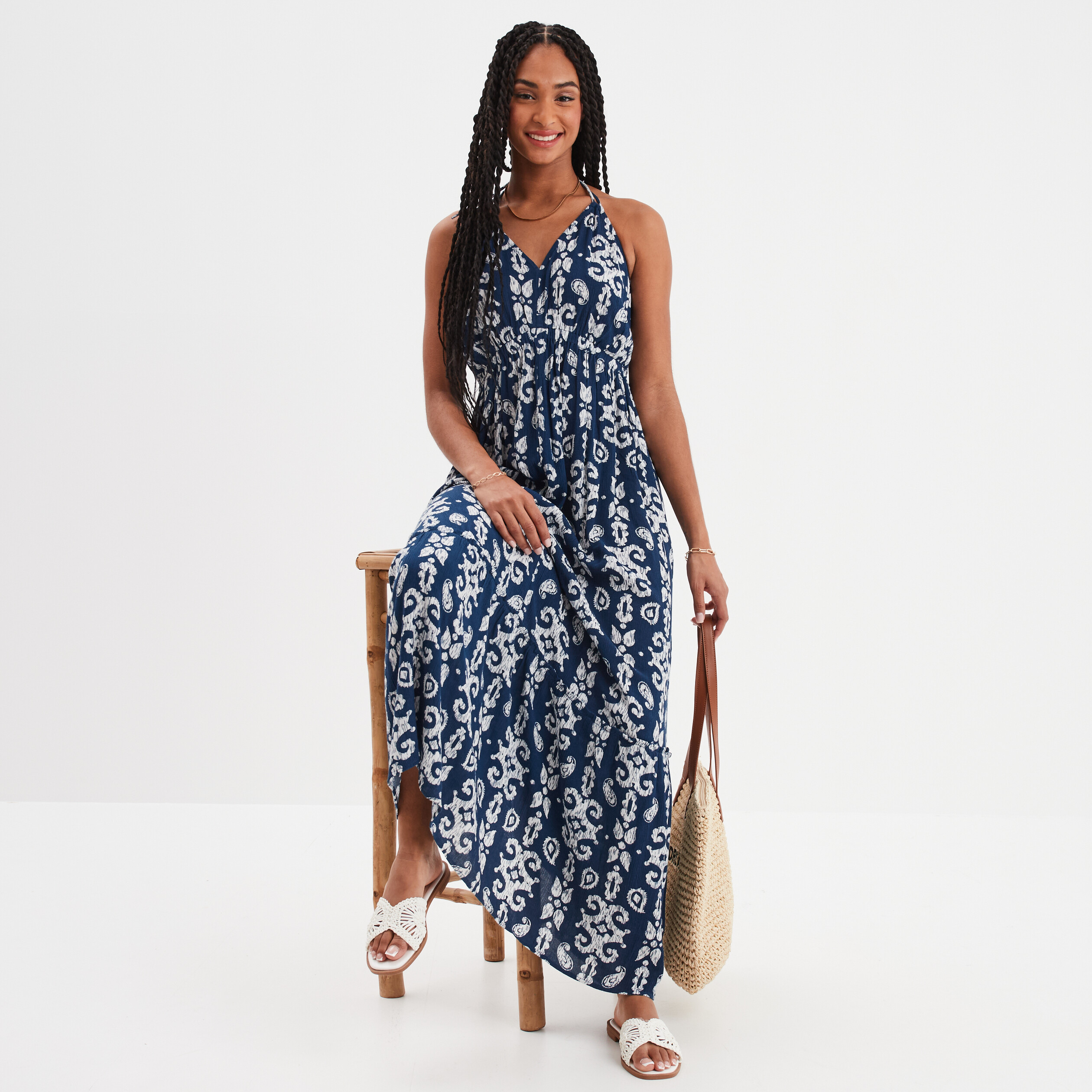 robe longue dos nu bretelles nouees bleu marine femme Robe longue dos nu bretelles nouées bleu marine femme