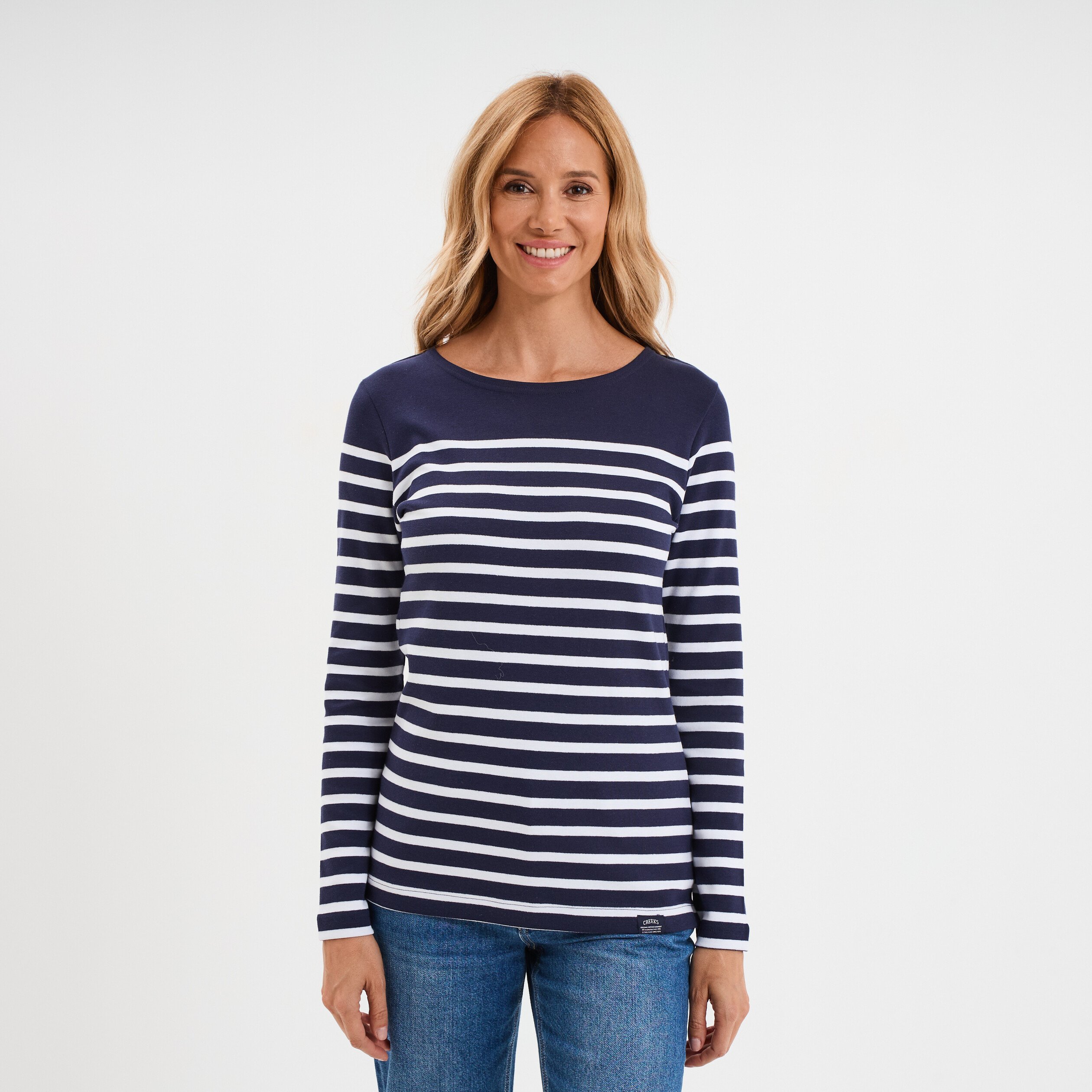 t shirt manches longues col rond coton bleu marine femme T-shirt manches longues col rond coton bleu marine femme