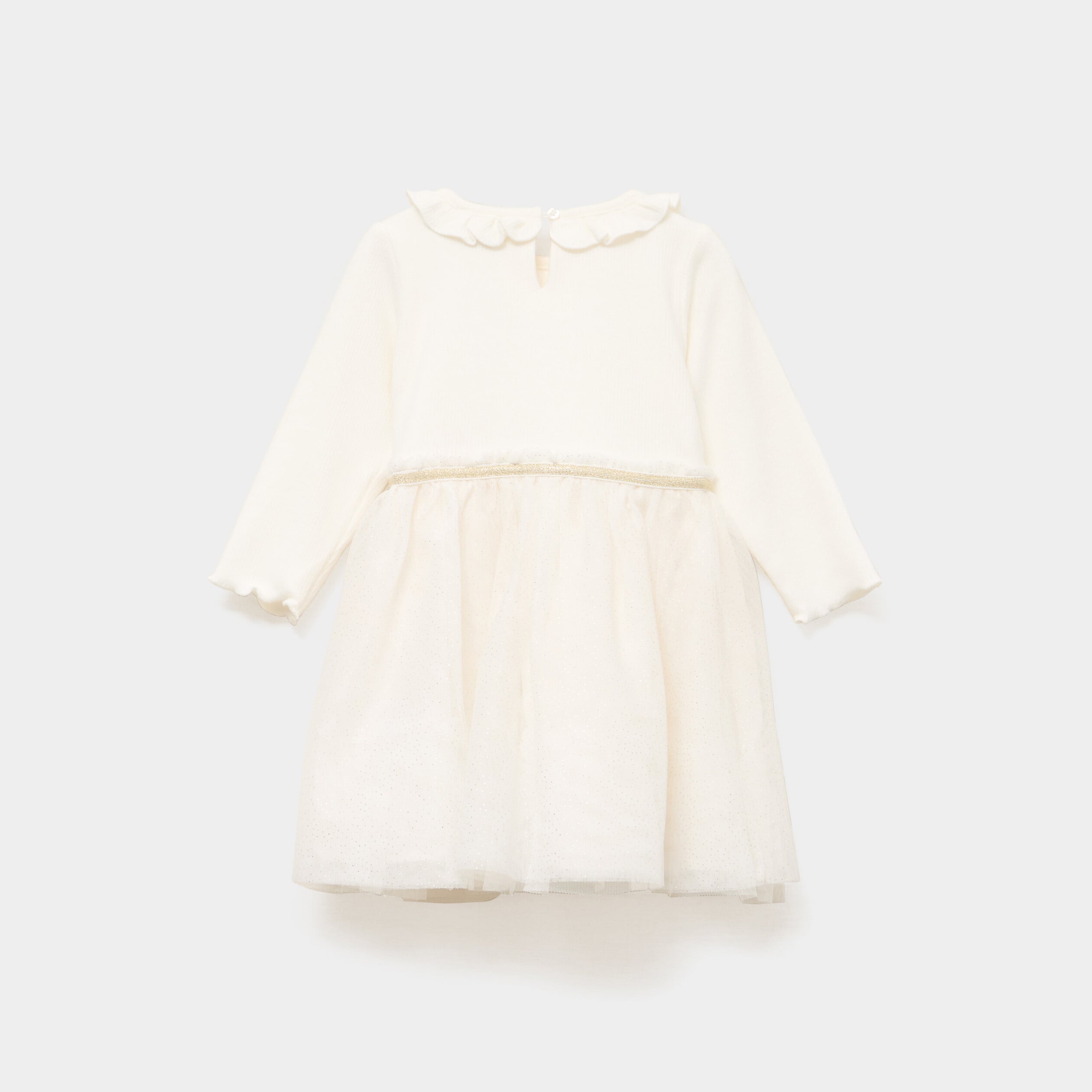 Robe de No&euml;l bas tulle et volants ivoire b&eacute;b&eacute; fille