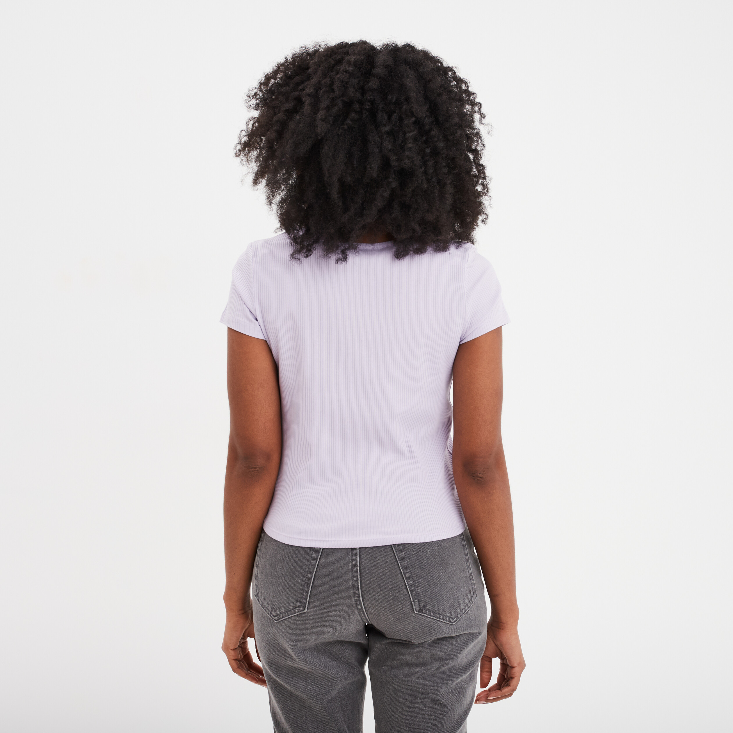 t shirt manches courtes cotele violet clair femme T-shirt manches courtes côtelé violet clair femme