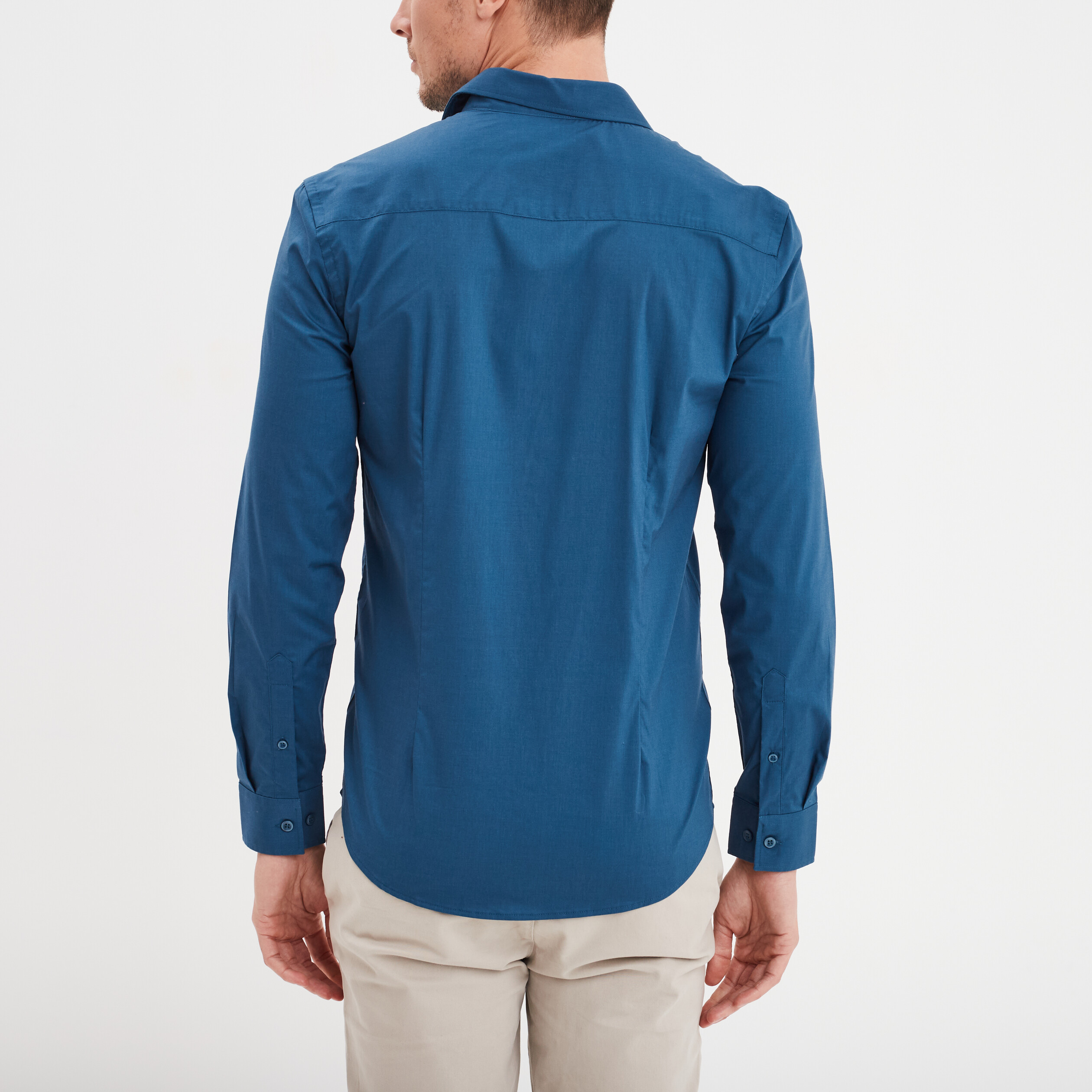 chemise effet stretch manches longues bleu fonce homme Chemise effet stretch manches longues bleu foncé homme