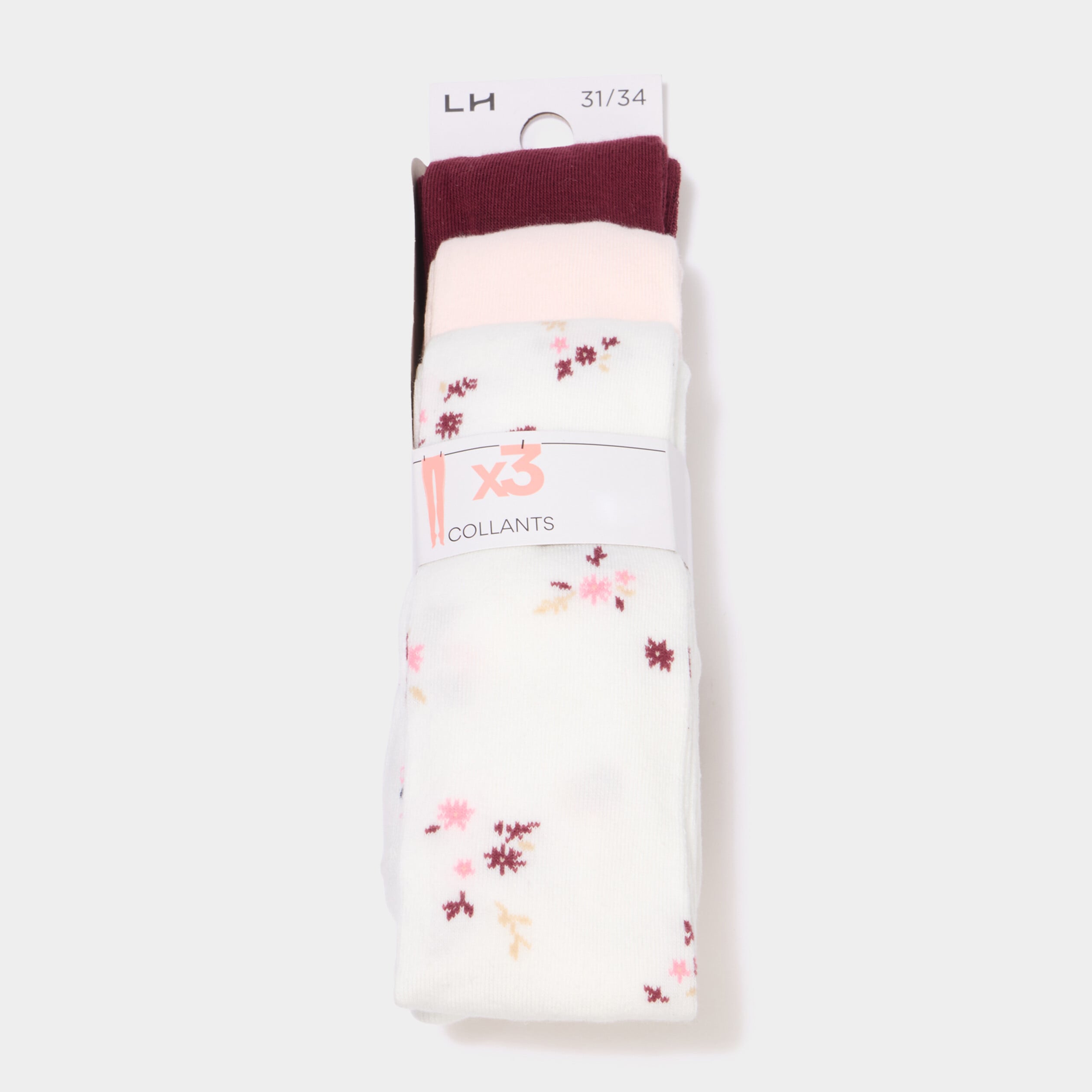 Lot 3 collants coton majoritaire ivoire fille