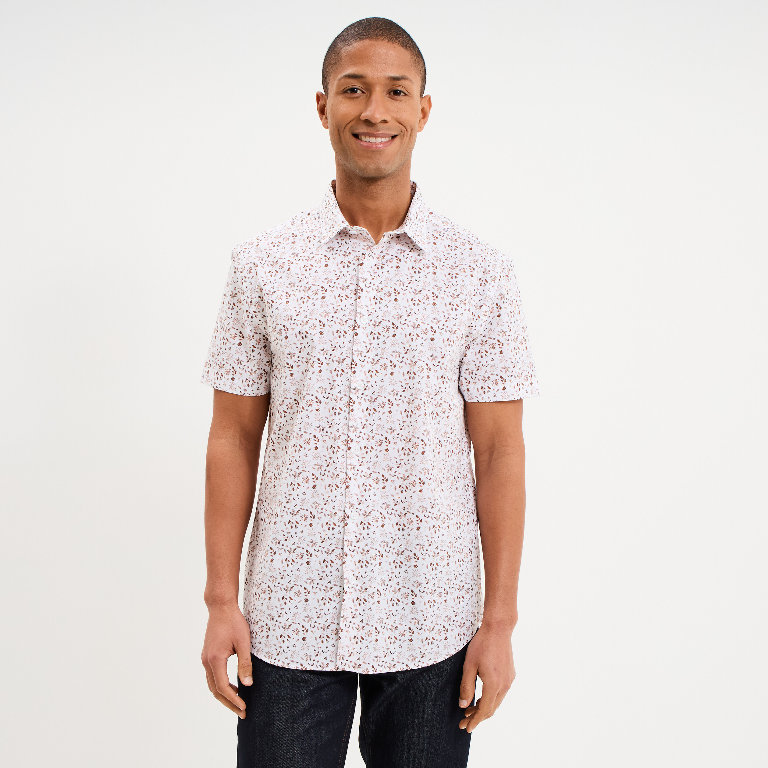Chemise manches courtes coton ecru homme