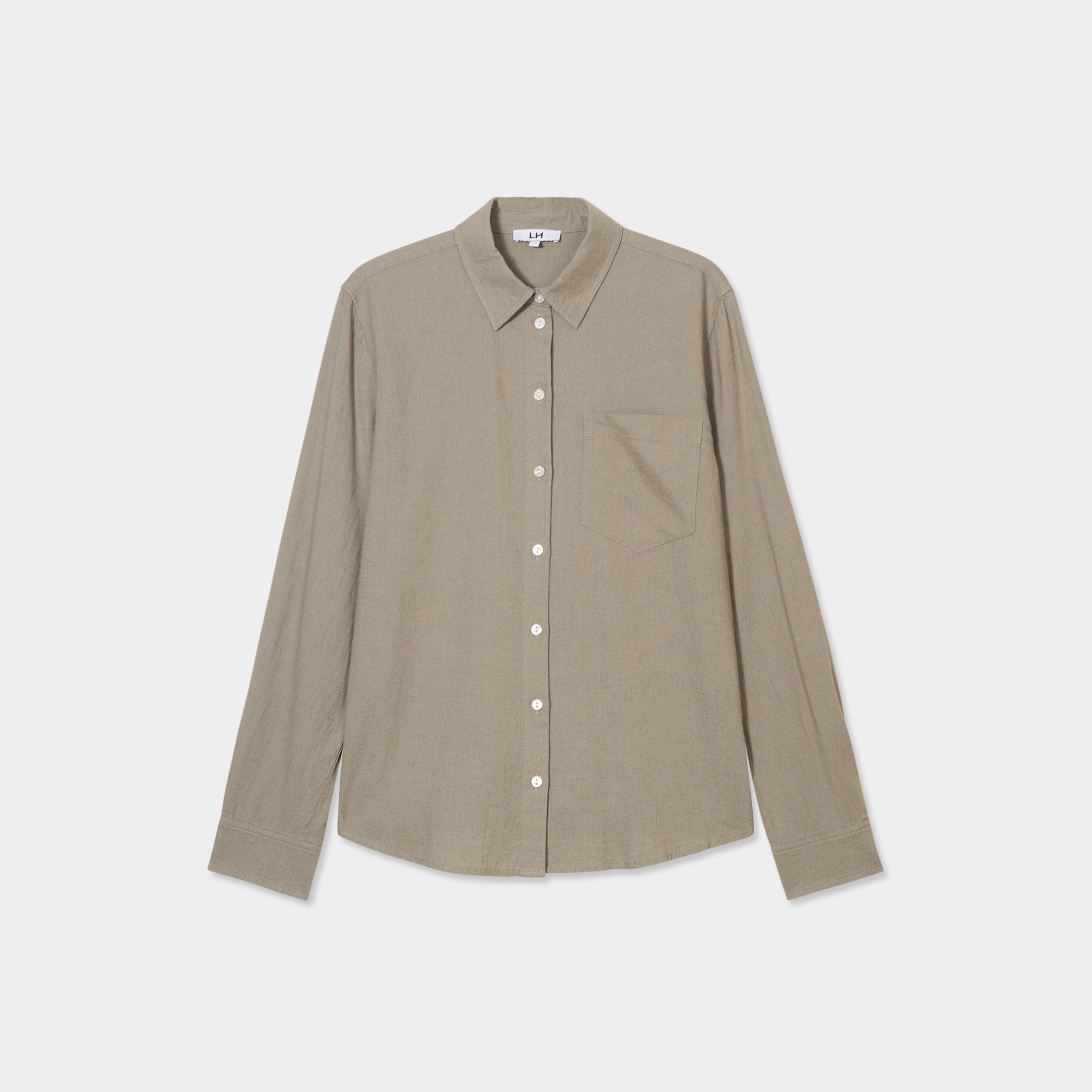 chemise lin melange manches longues vert kaki femme Chemise lin mélangé manches longues vert kaki femme