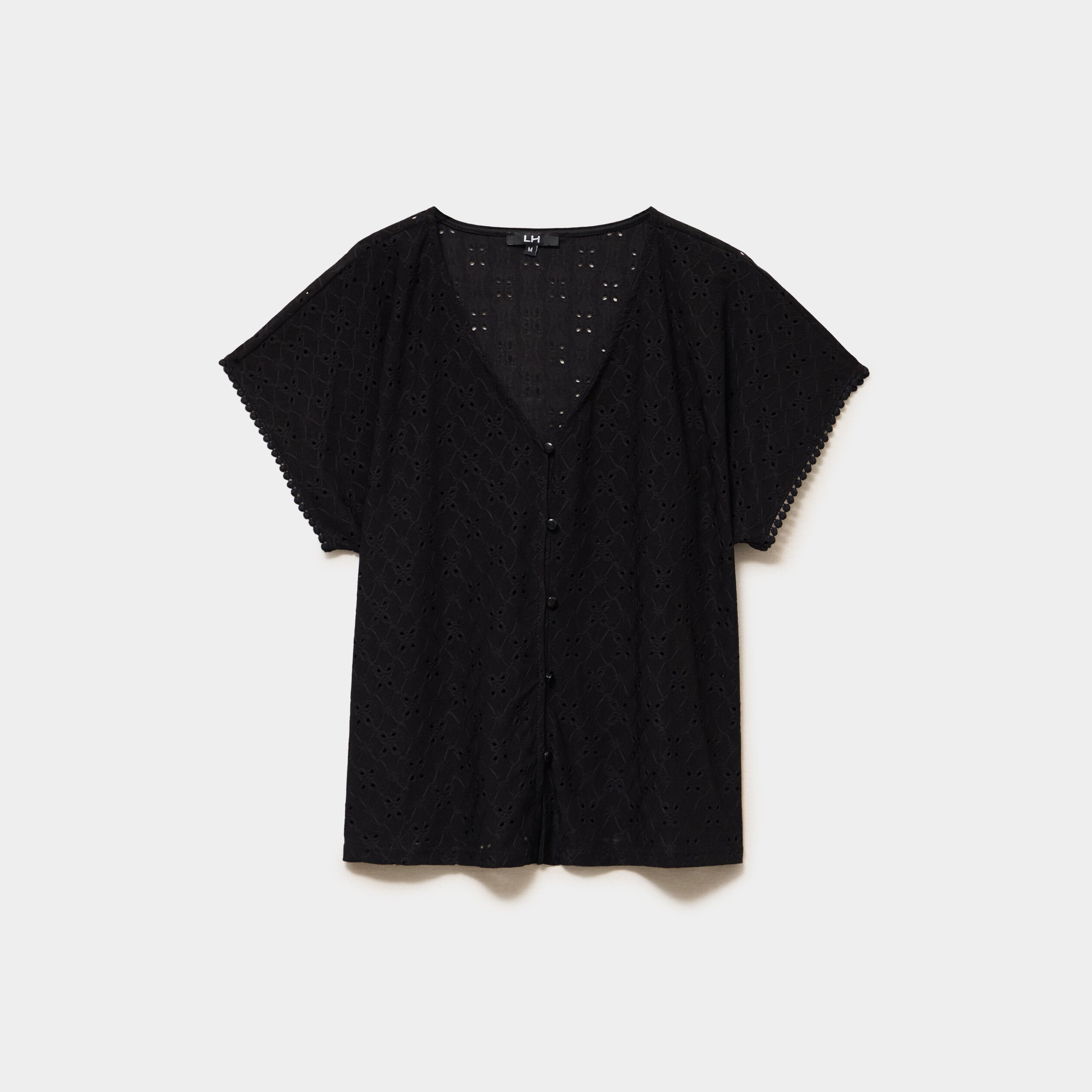 T-shirt dentelle avec boutons noir femme