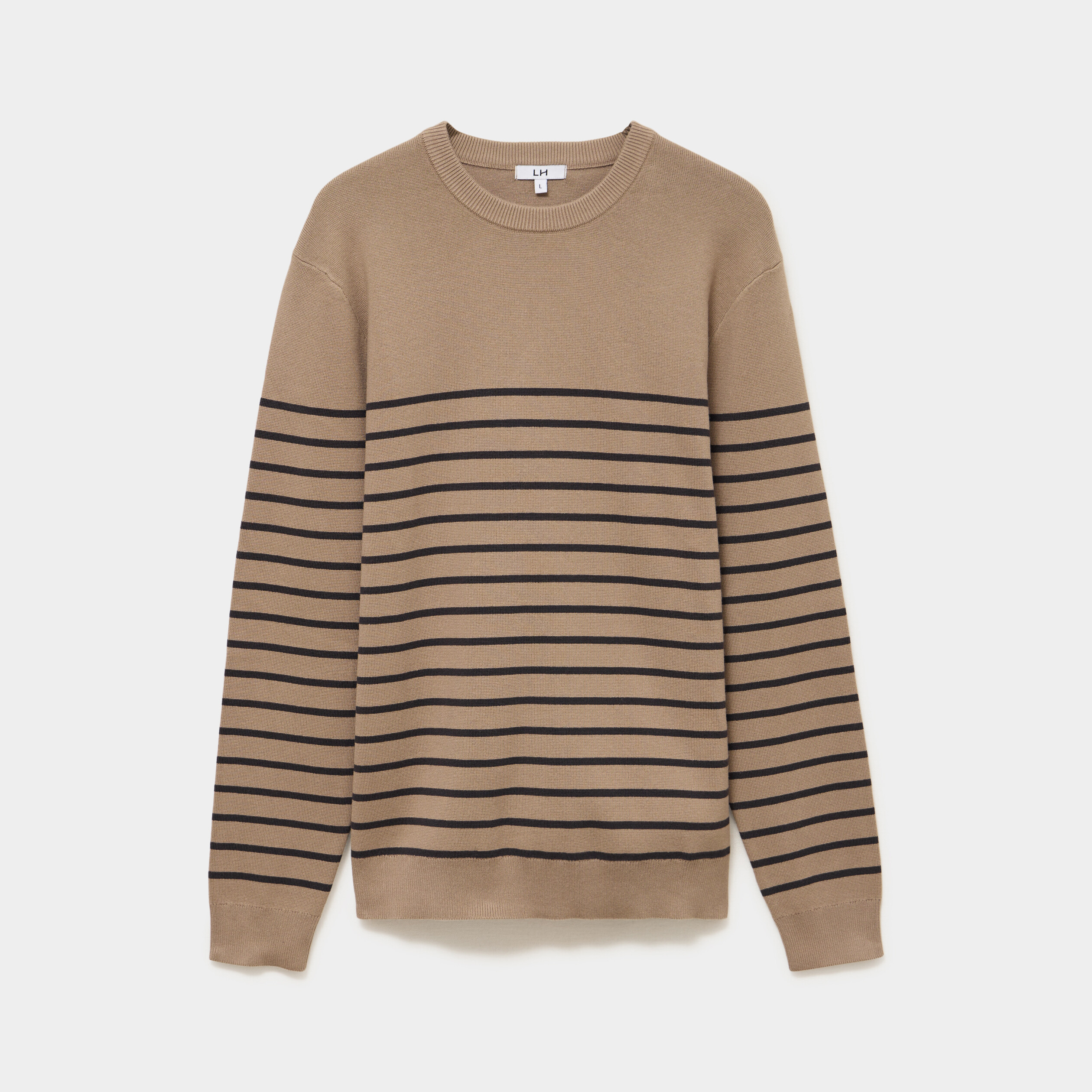 Pull col rond manches longues taupe homme